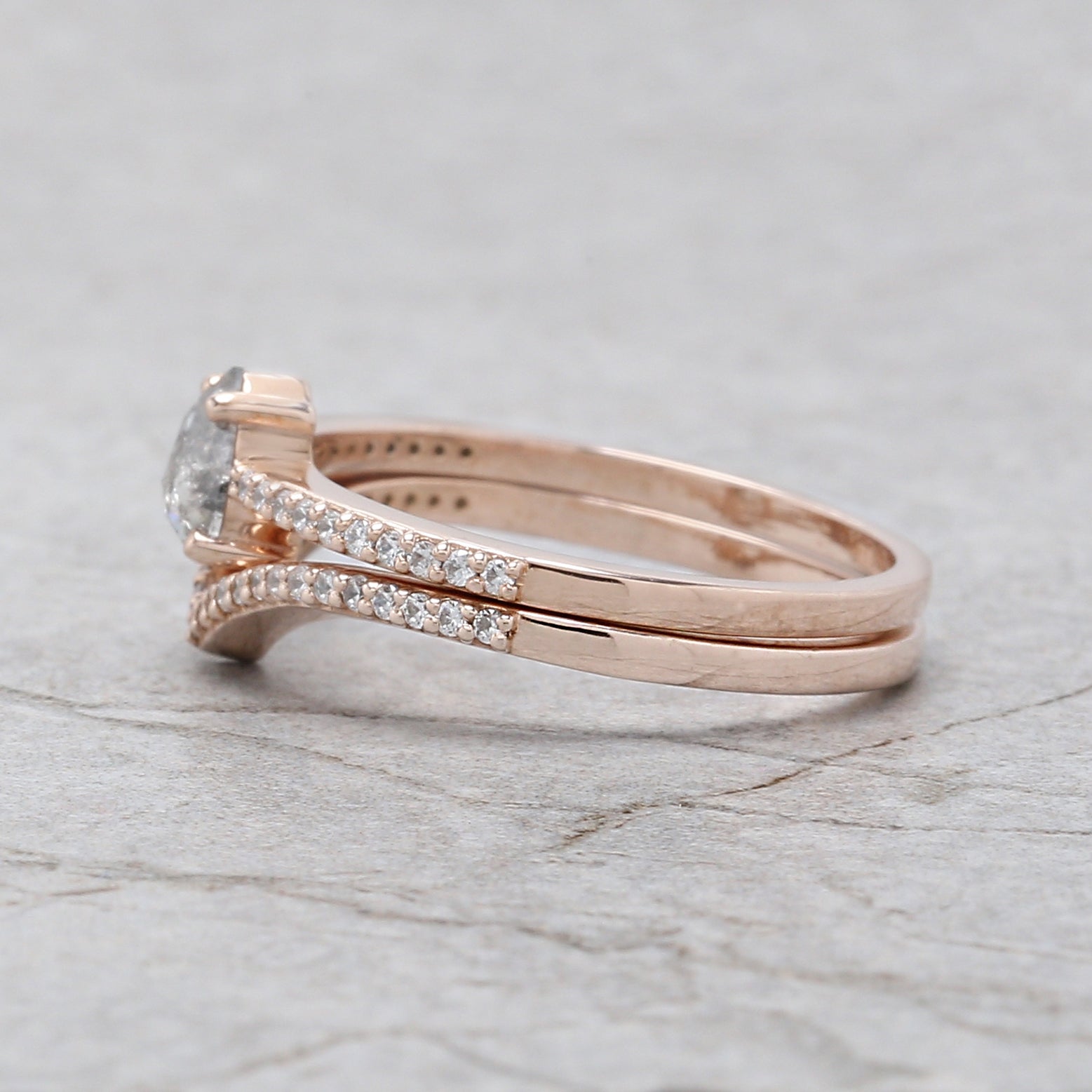 Pear Cut Salt And Pepper Diamond Ring 0.34 Ct 5.80 MM Pear Diamond Ring 14K Solid Rose Gold Silver Pear Engagement Ring Gift For Her QL3127