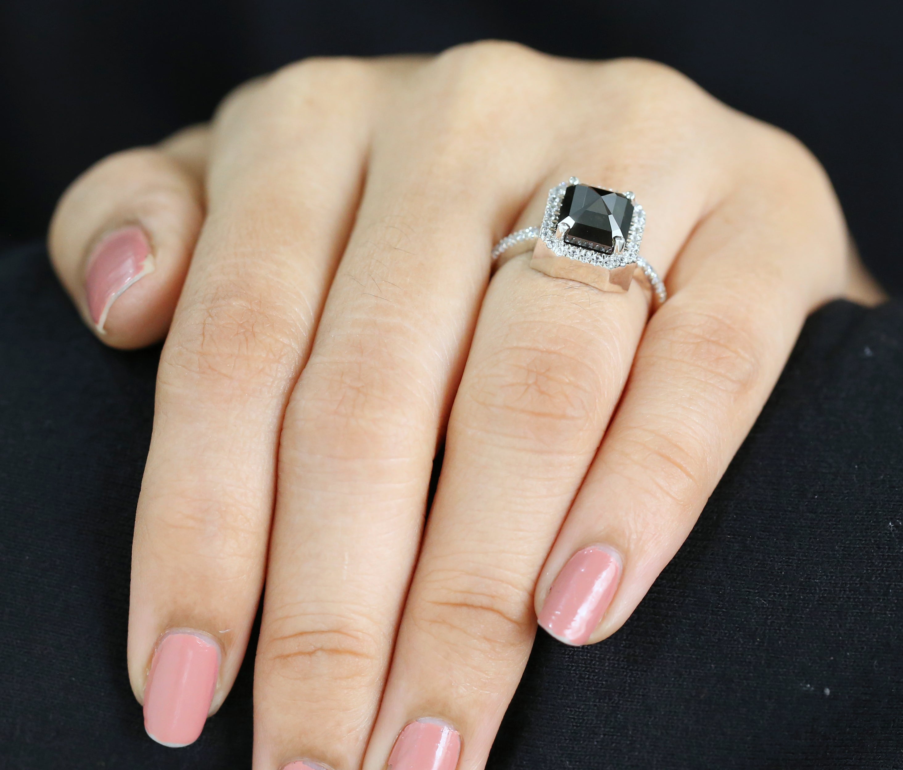 Emerald Cut Salt And Pepper Diamond Ring 3.05 Ct 7.90 MM Emerald Diamond Ring 14K Solid White Gold Silver Engagement Ring Gift For Her QL9503