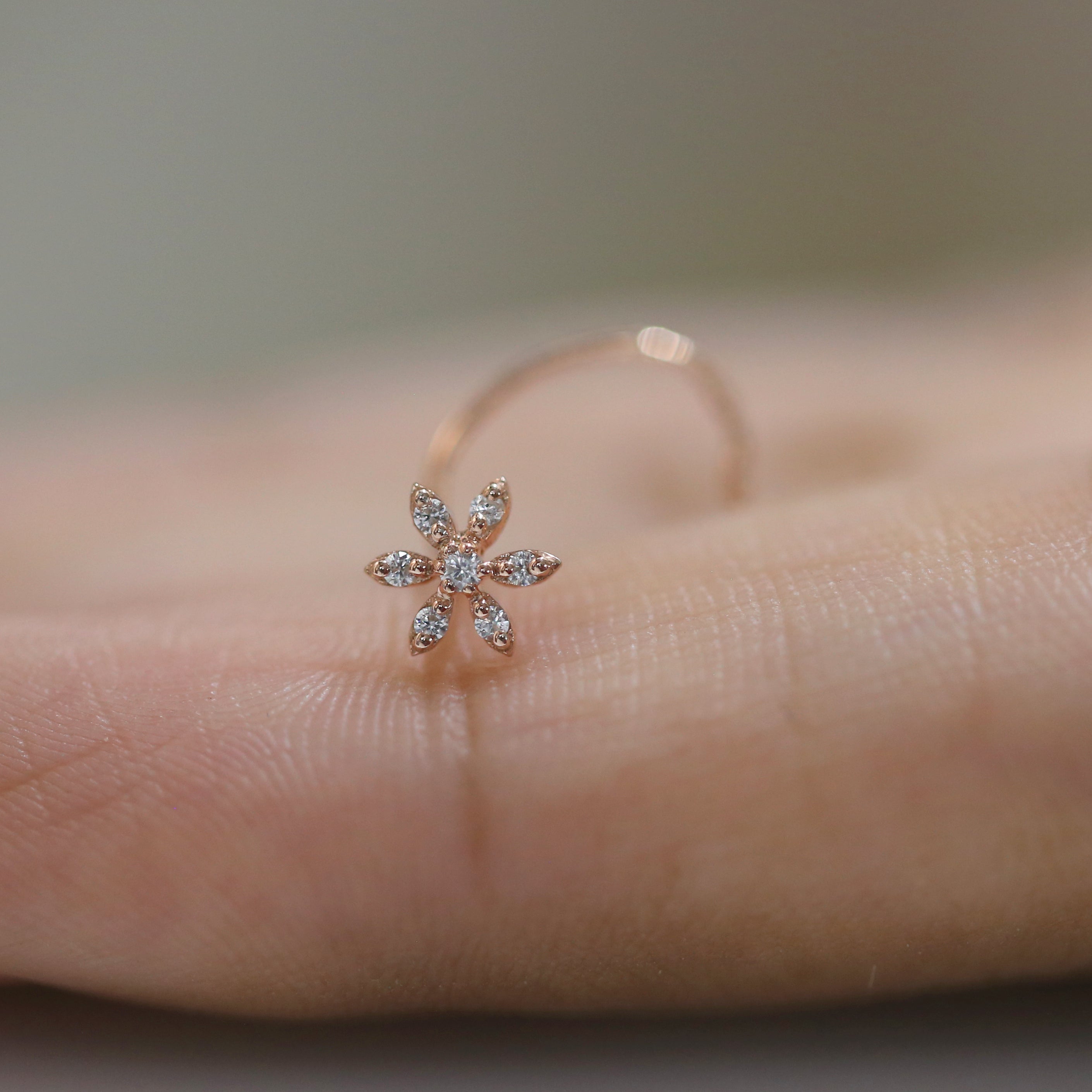 Natural White Round Diamond Nose Rings Engagement Wedding Gift Nose Ring 14K Solid Rose White Yellow Gold Nose Ring 0.04 CT KD955