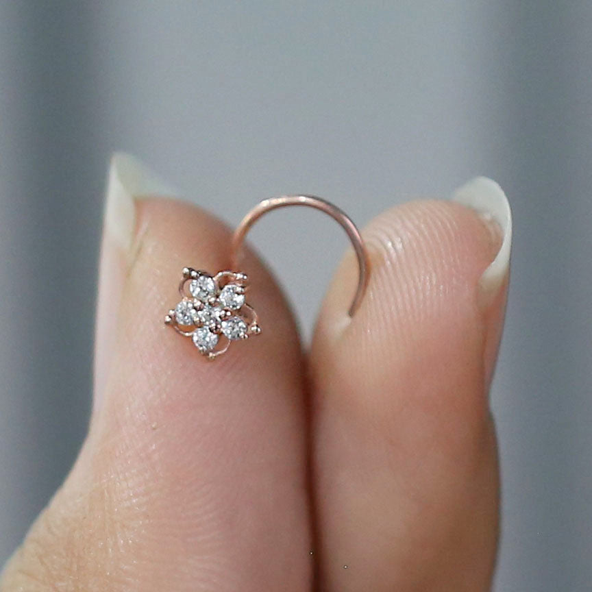 Natural White Round Diamond Nose Rings Engagement Wedding Gift Nose Ring 14K Solid Rose White Yellow Gold Nose Ring 0.06 CT KD1011