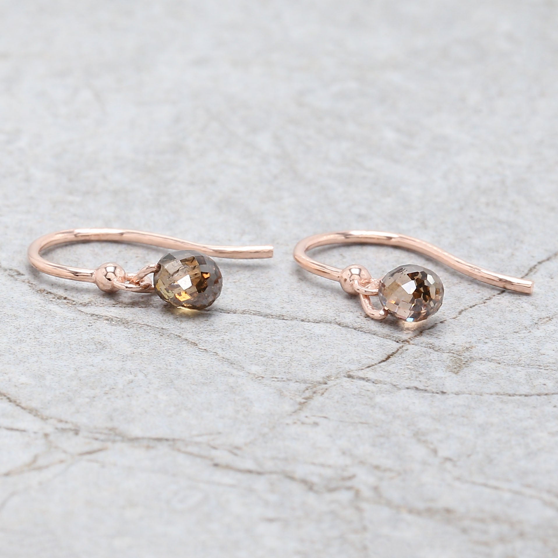 Drop Cut Brown Color Diamond Earring 1.14 Ct 4.80 MM Drop Shape Diamond Earring 14K Rose Gold Silver Drop Earring Gift For Her QL144