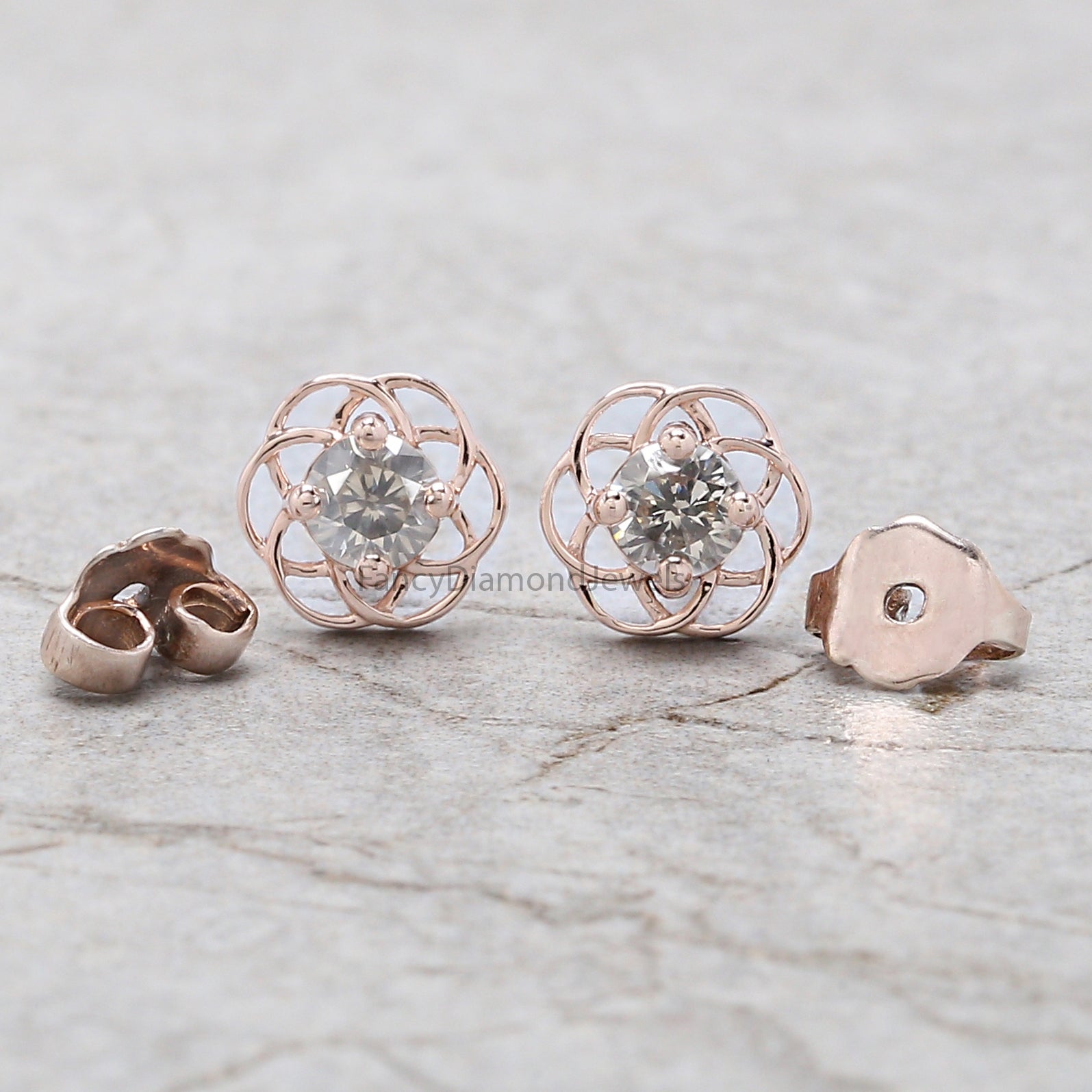 Round Salt And Pepper Diamond Earring 0.37 Ct 3.60 MM Round Diamond Earring 14K Rose Gold Silver Engagement Earring Gift For Her QN1870
