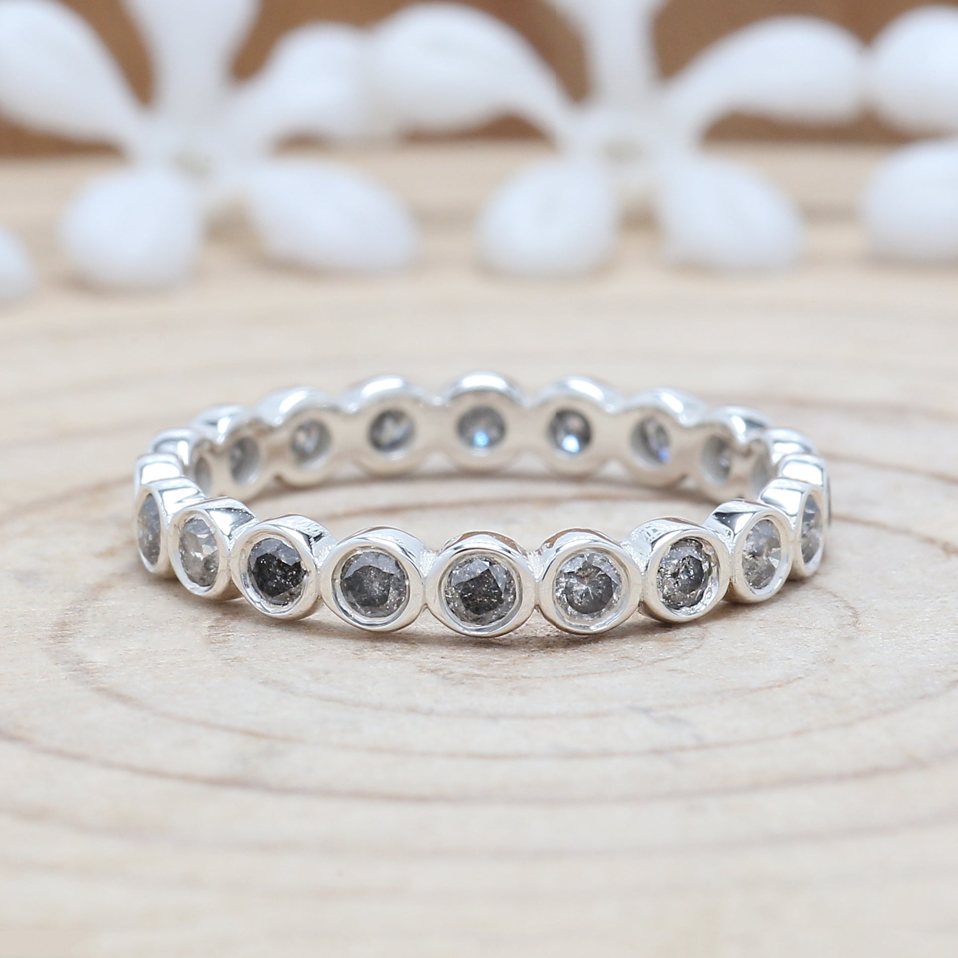 0.70 CT, Salt And Pepper Band, Round Brilliant Cut Diamond Band, Engagement Band, 14K White Gold Band, Wedding Band, Gift For Her KD931