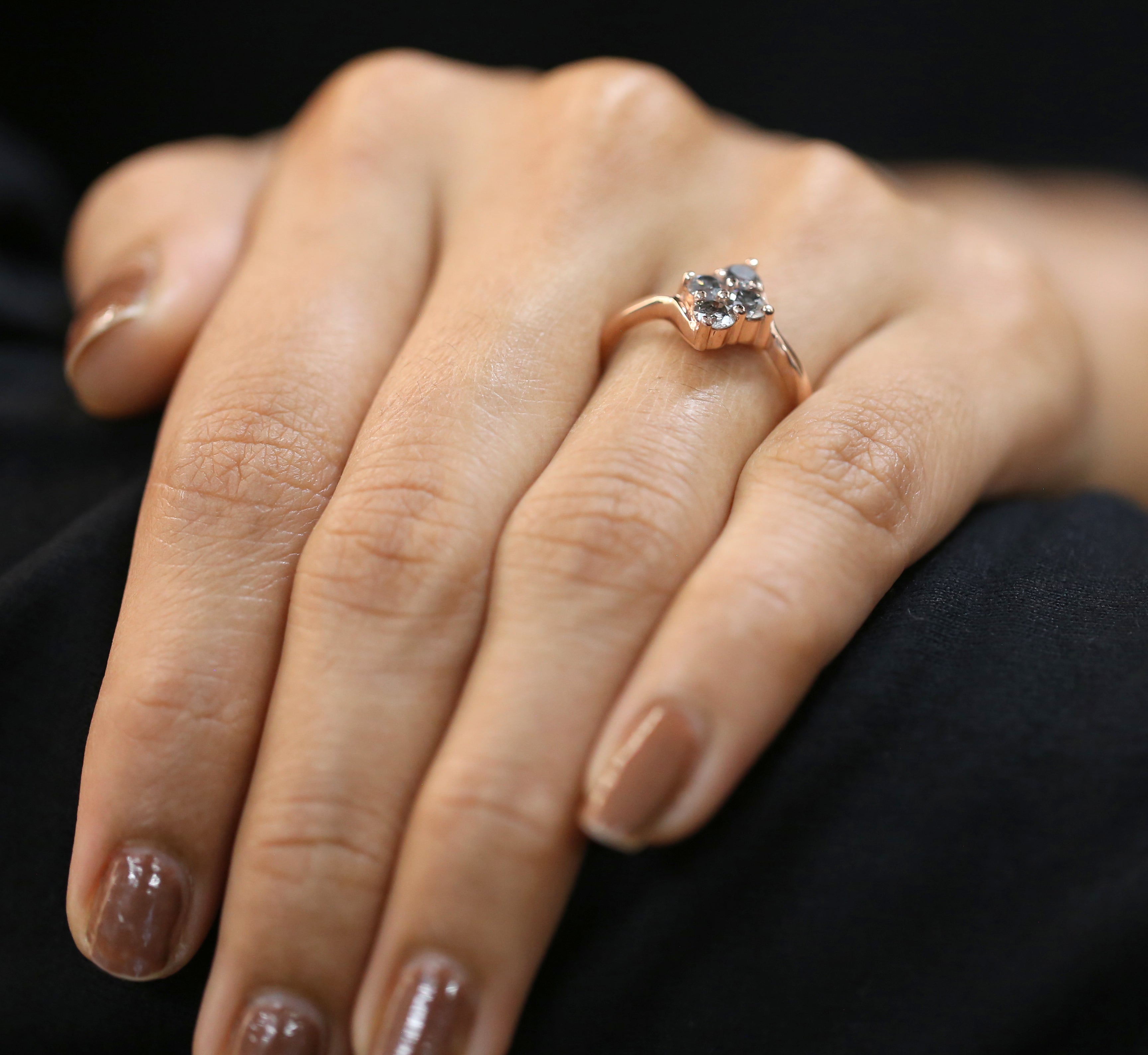 Salt And Pepper Round Brilliant Cut Diamond Ring 14K Solid Rose White Yellow Gold Ring Engagement Wedding Gift Ring 0.71 CT KD1219