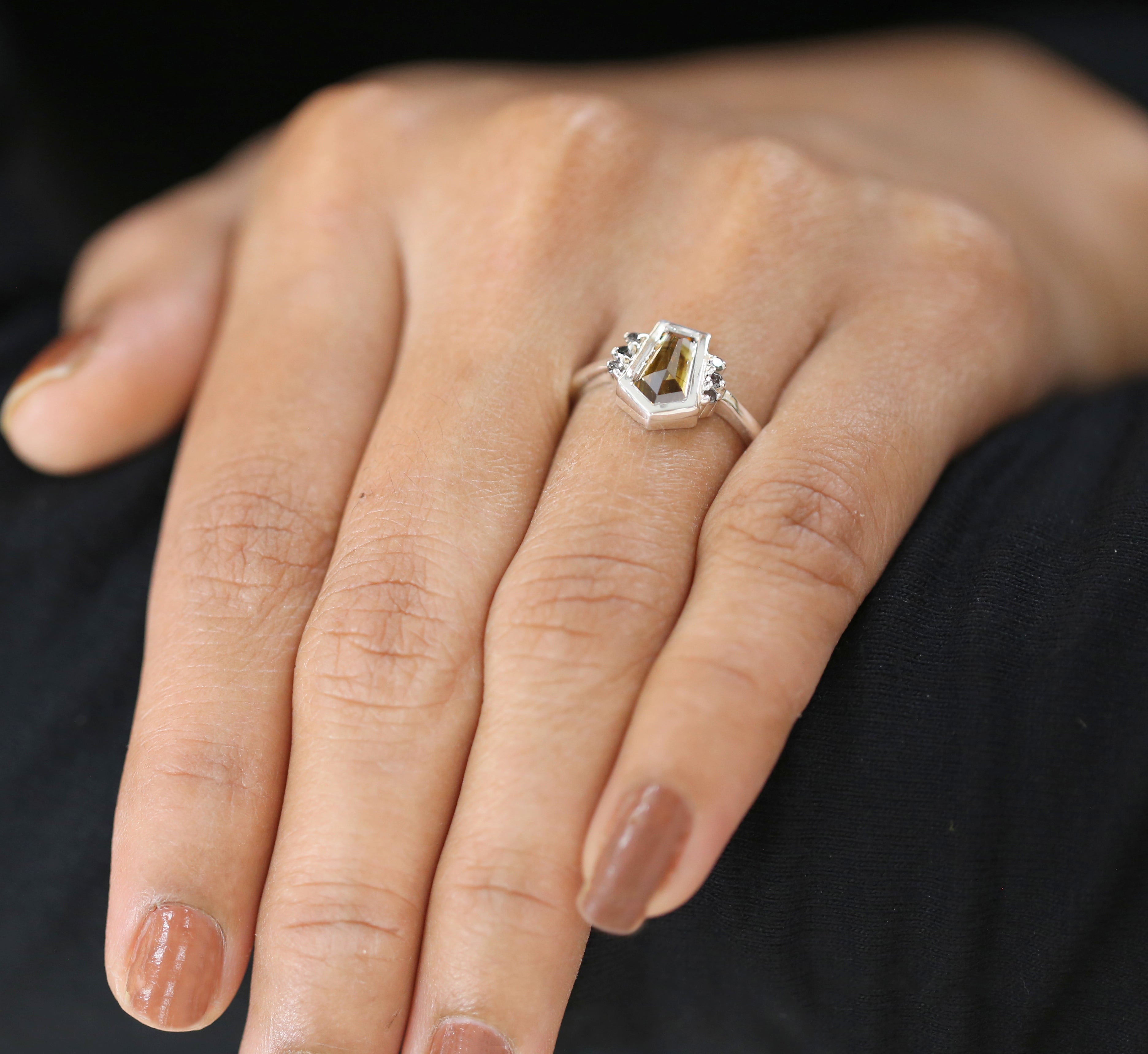 Shield Shape Brown Color Diamond Ring 1.28 Ct 9.10 MM Shield Diamond Ring 14K Solid White Gold Silver Engagement Ring Gift For Her QL1826