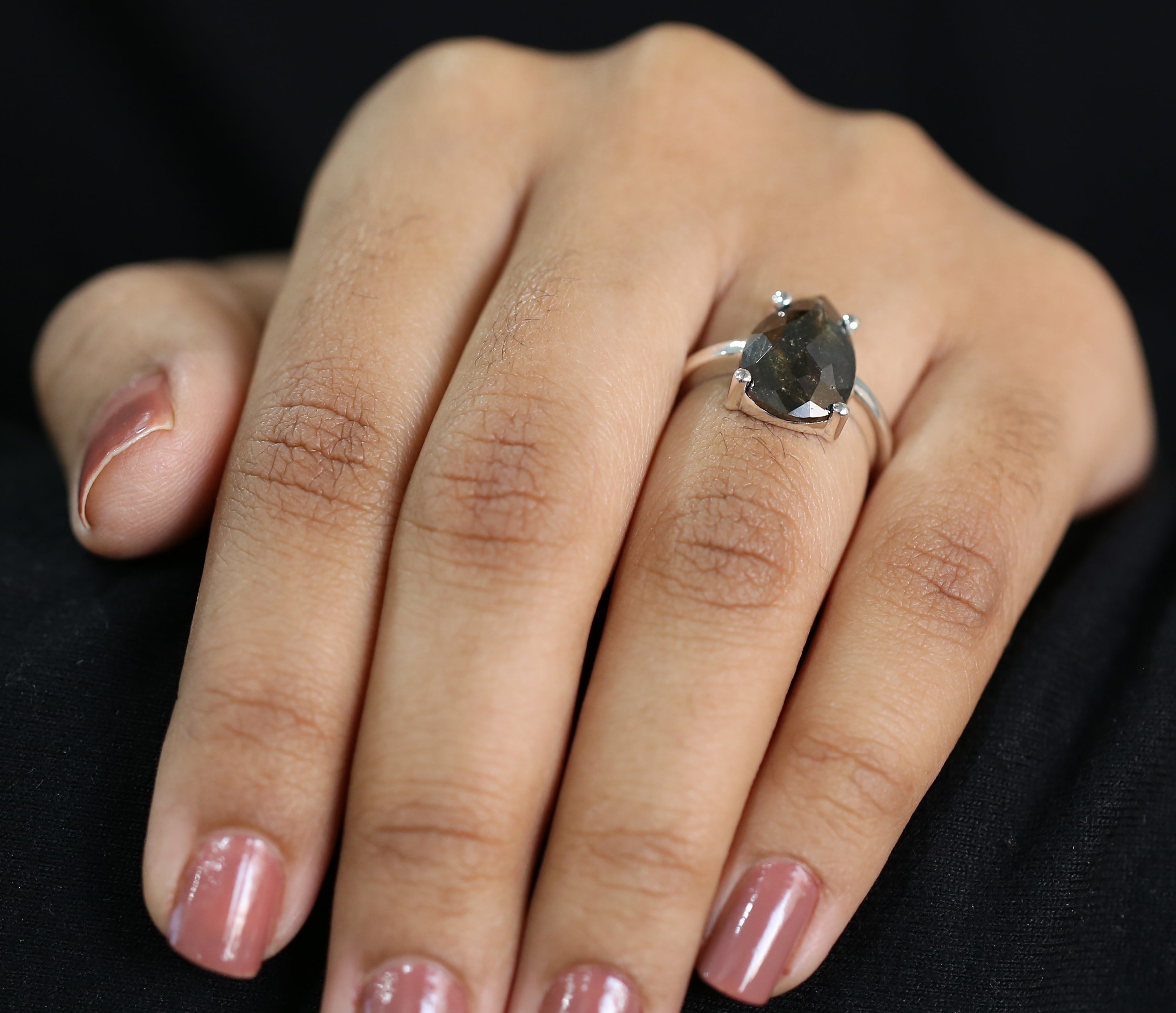 Pear Black Brown Color Diamond Ring Engagement Wedding Gift Ring 14K Solid Rose White Yellow Gold Ring 4.00 CT QL2183