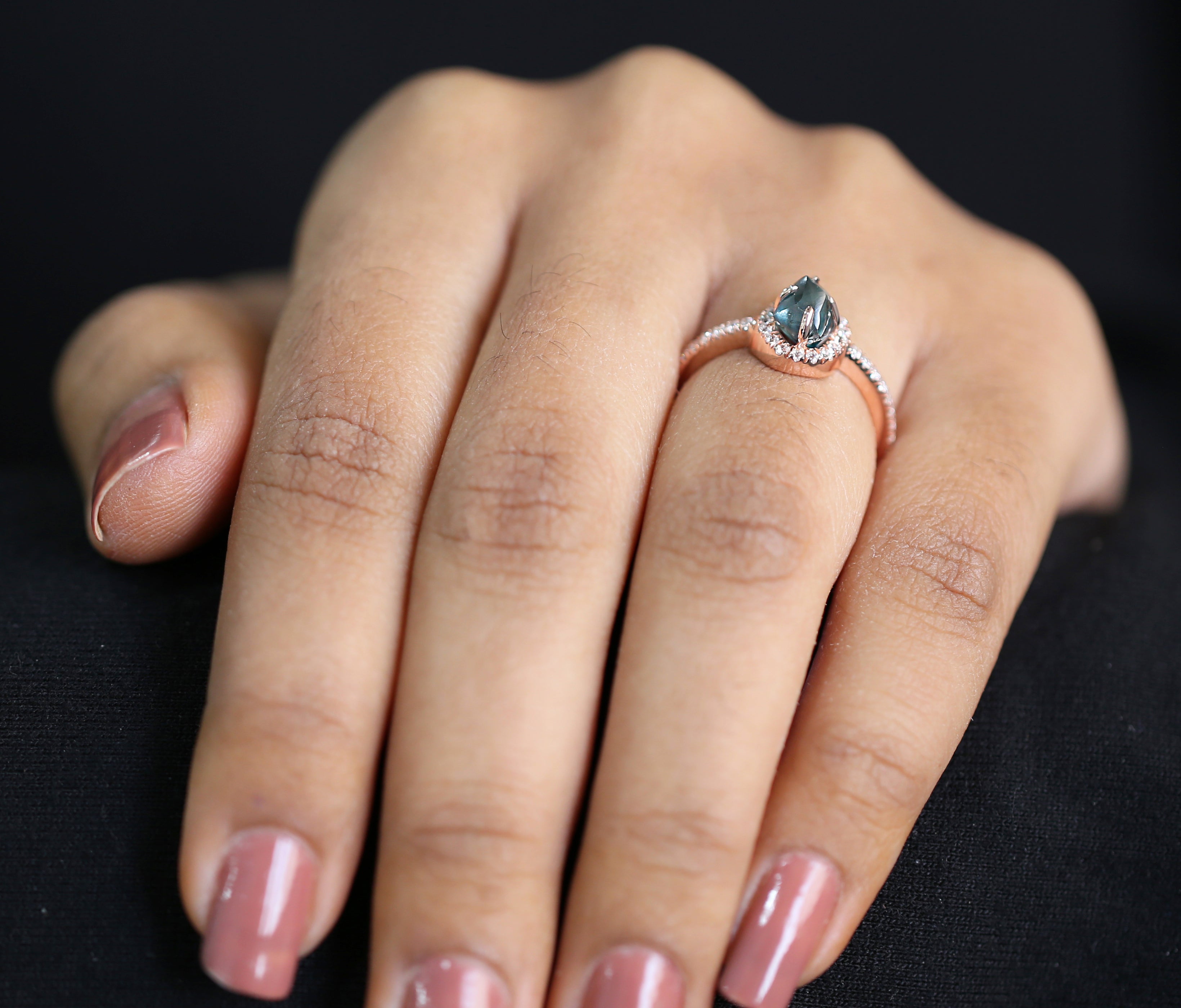 Rough Blue Color Diamond Ring 1.34 Ct 6.23 MM Crystal Rough Diamond Ring 14K Solid Rose Gold Silver Engagement Ring Gift For Her QL2301