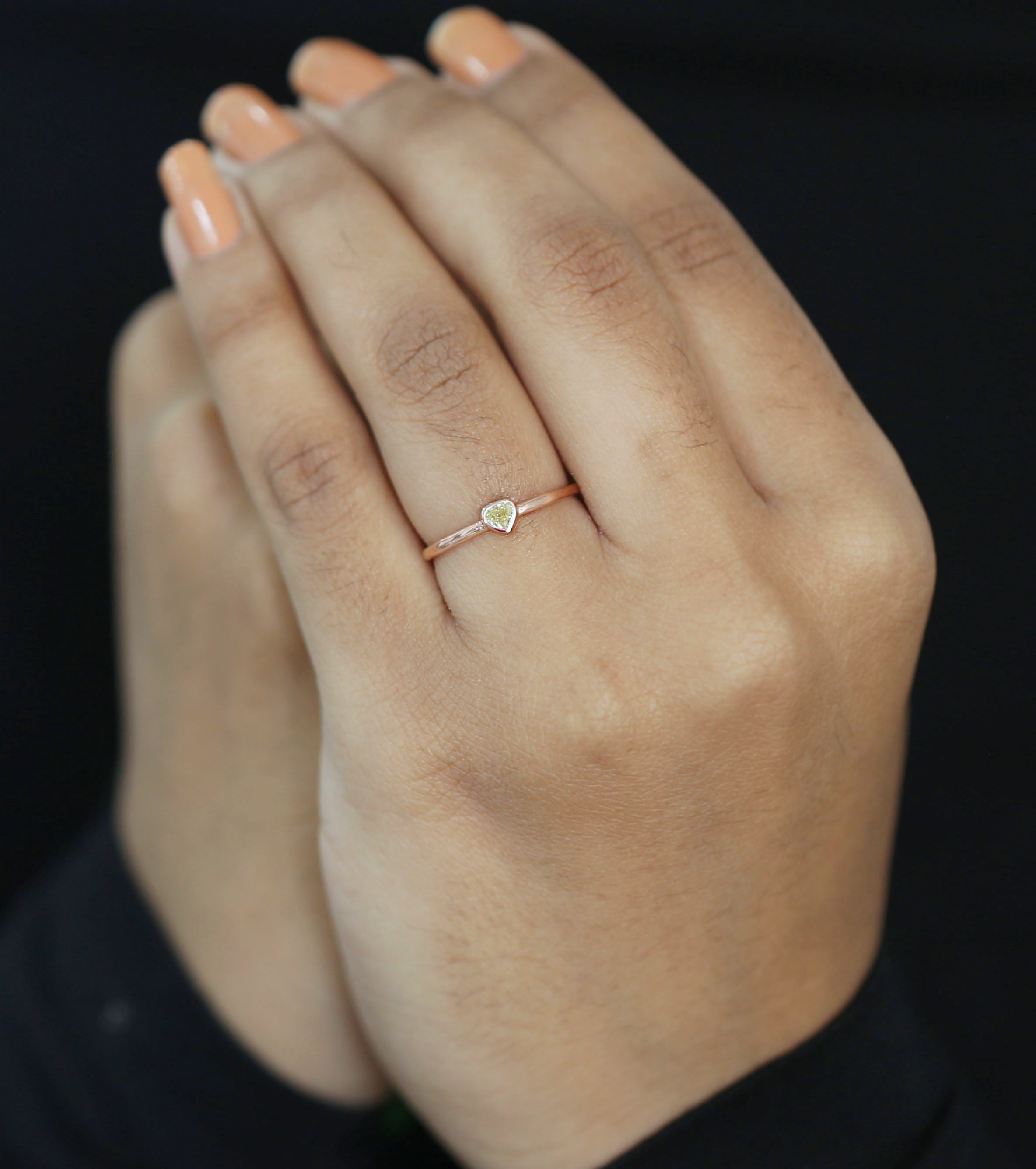 Heart Yellow Color Diamond Ring Engagement Wedding Gift Ring 14K Solid Rose White Yellow Gold Ring 0.14 CT KDN7386