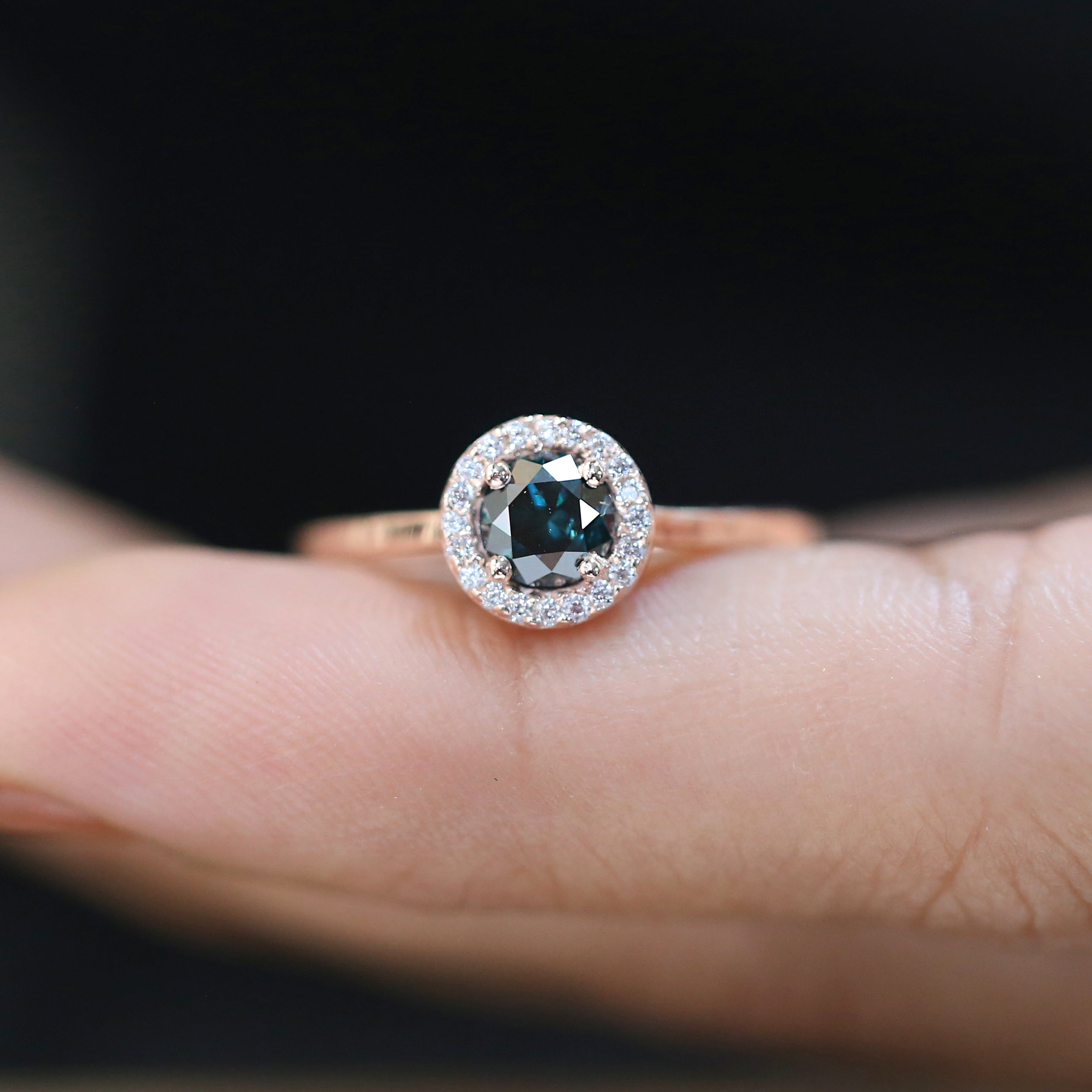Round Cut Blue Color Diamond Ring 0.53 Ct 5.00 MM Round Shape Diamond Ring 14K Solid Rose Gold Silver Engagement Ring Gift For Her QL6201
