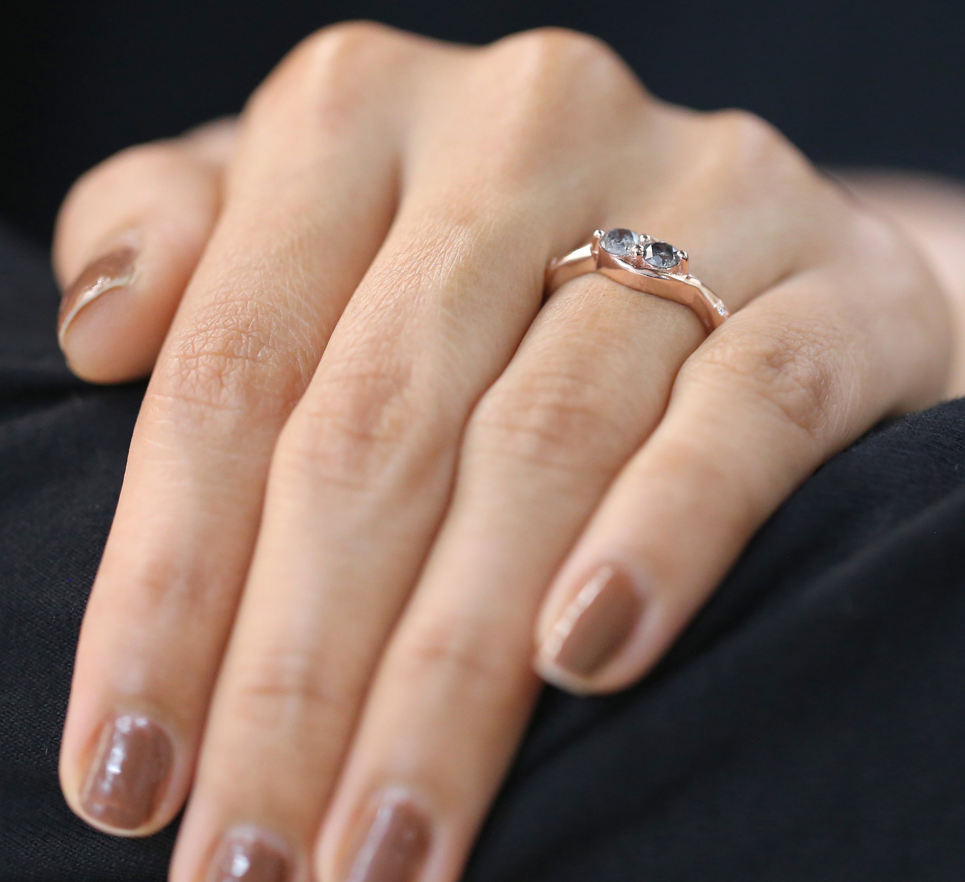 Round Shape Salt And Pepper Diamond Ring 0.40 Ct 3.70 MM Round Cut Diamond Ring 14K Solid Rose Gold Silver Engagement Ring Gift For Her QL1062