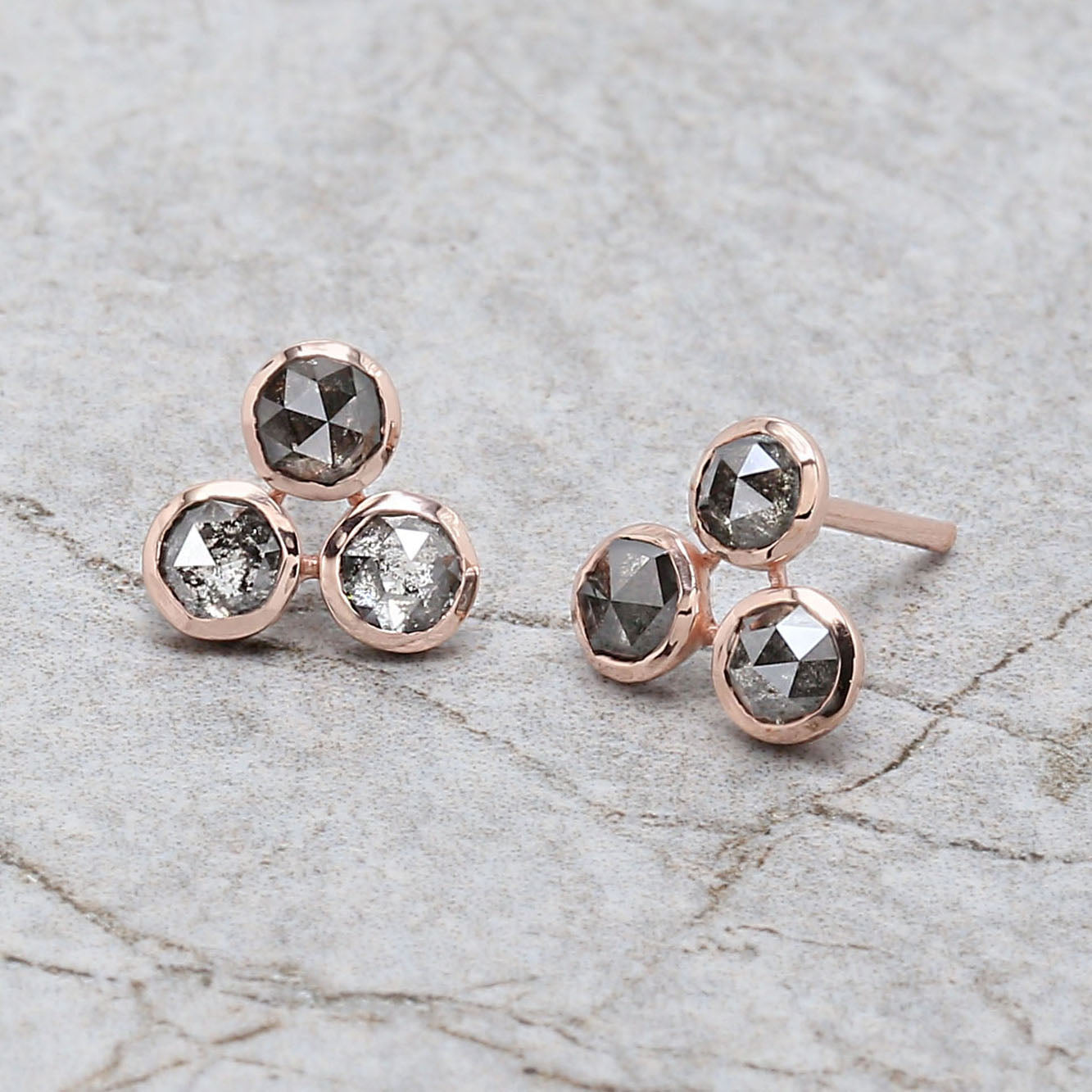 Round Rose Cut Salt and Pepper Diamond Earring Engagement Wedding Gift Earring 14K Solid Rose White Yellow Gold Earring 1.41 CT KDK2547