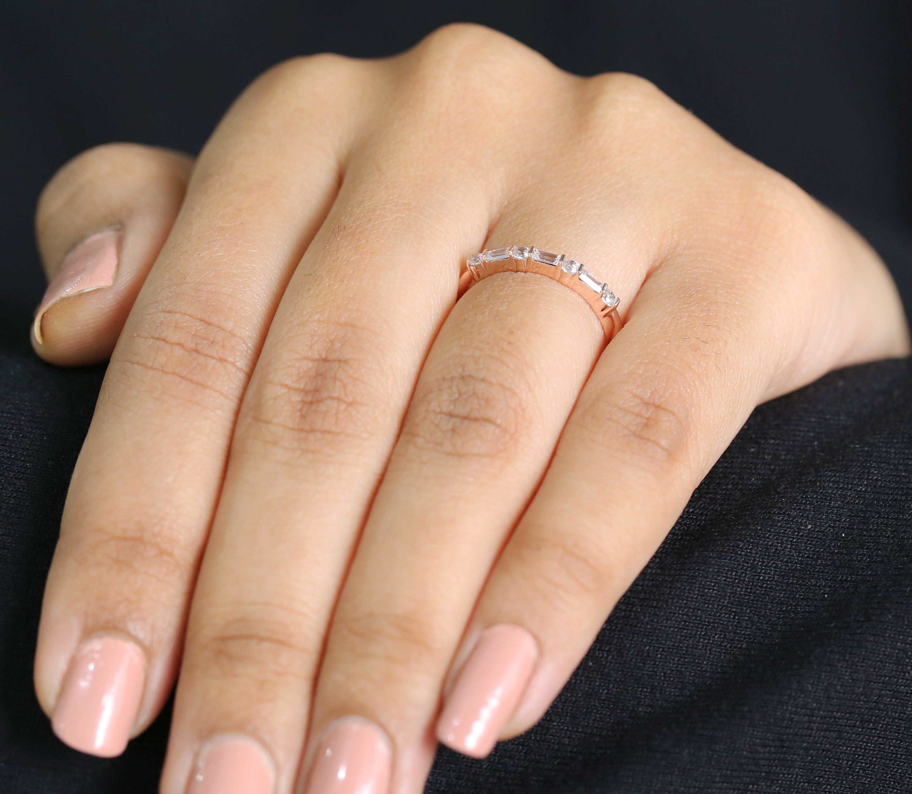Round White Diamond Band Baguette Diamond Band Engagement Wedding Gift Band 14K Solid Rose White Yellow Gold Band 0.20 Ct KD893