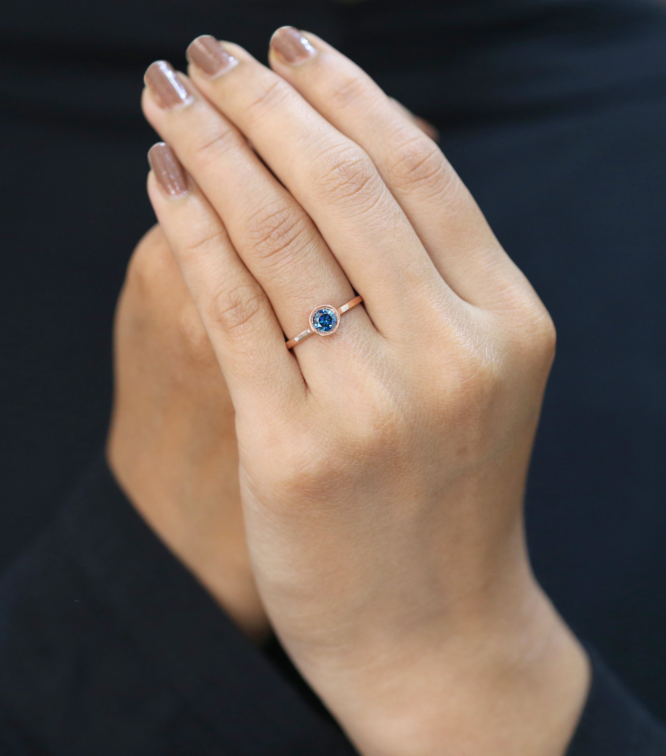 Round Shape Blue Color Diamond Ring 0.60 Ct 5.15 MM Round Cut Diamond Ring 14K Solid Rose Gold Silver Engagement Ring Gift For Her QL1659