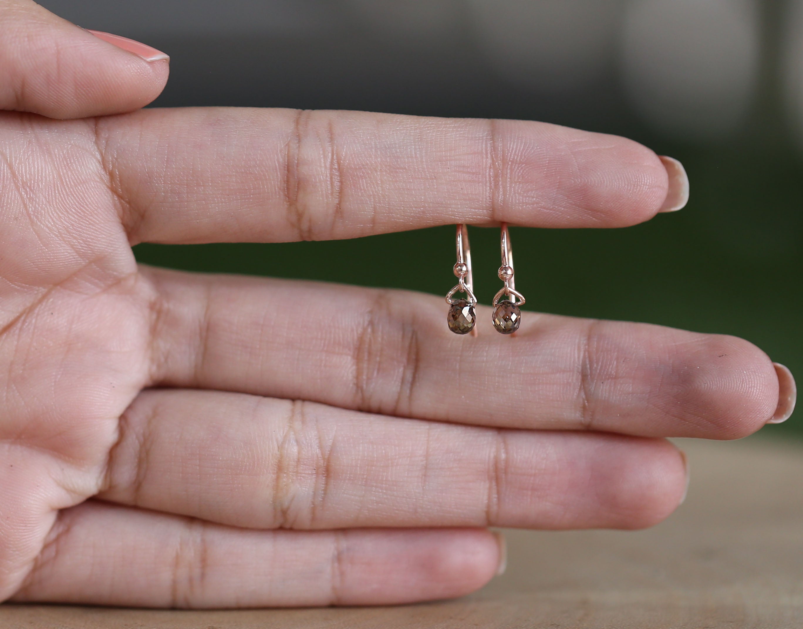 Drop Cut Brown Color Diamond Earring 1.14 Ct 4.80 MM Drop Shape Diamond Earring 14K Rose Gold Silver Drop Earring Gift For Her QL144