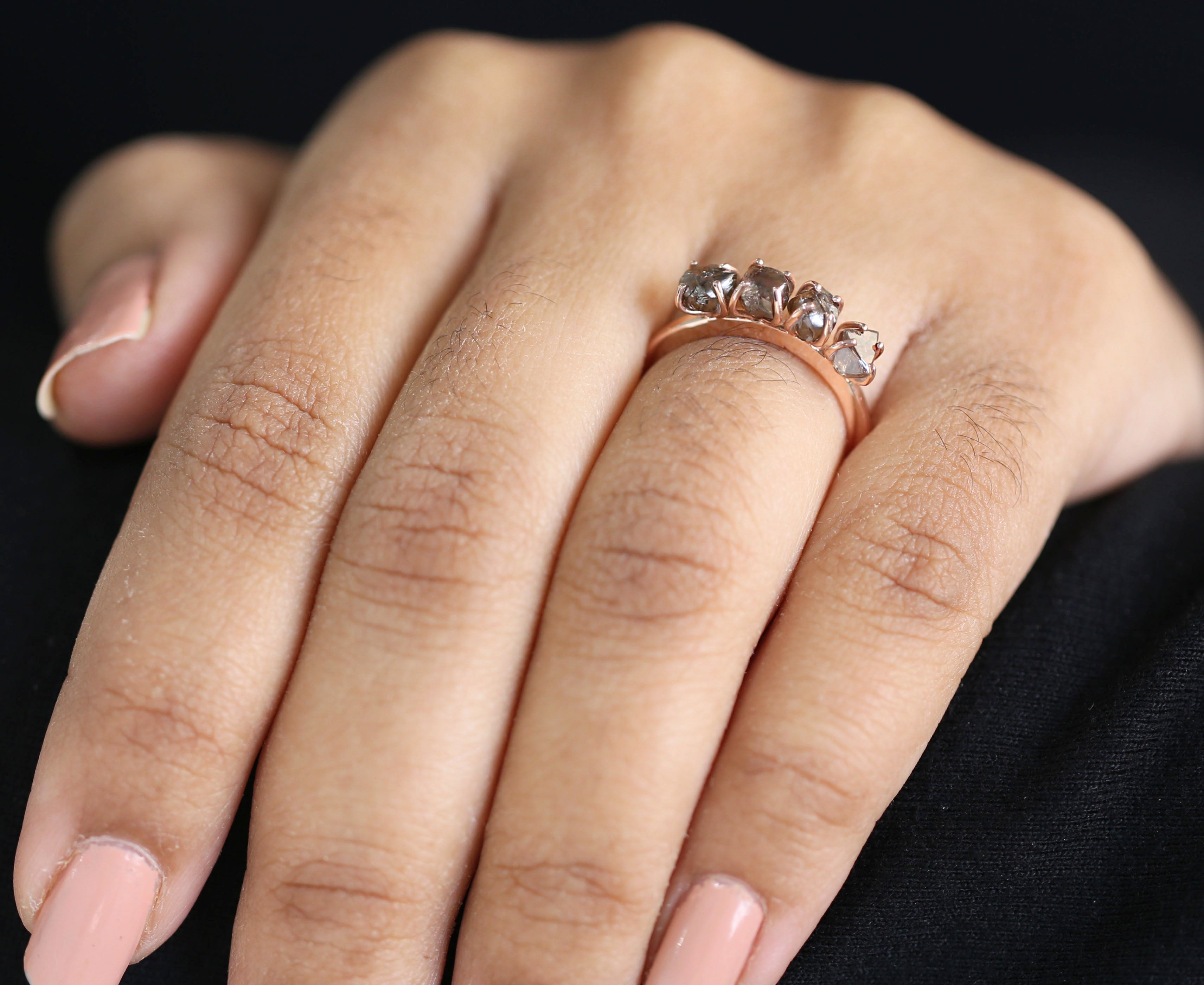 Rough Brown Color Diamond Ring 2.10 Ct 4.70 MM Irregular Rough Diamond Ring 14K Solid Rose Gold Silver Engagement Ring Gift For Her QL7976