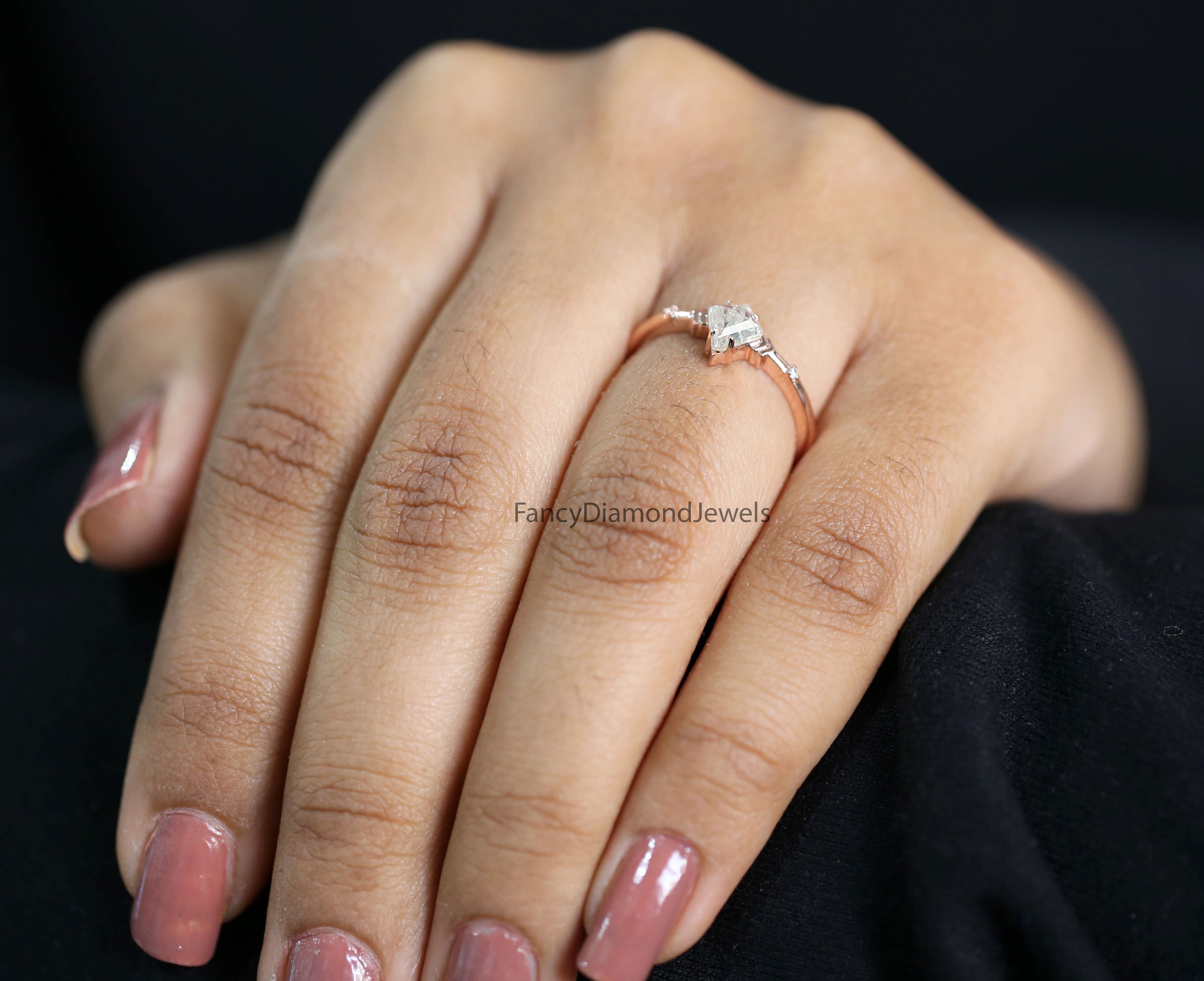 0.60 Ct Natural Kite Cut Shape White-H Color Diamond Ring 6.80 MM Kite Shape Diamond Ring 14K Solid Rose Gold Silver Engagement Ring QL2578