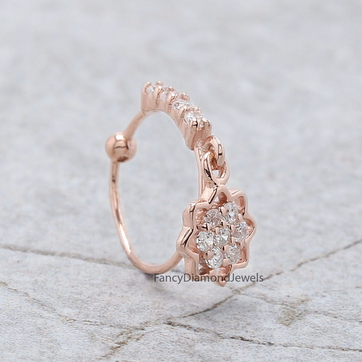 Natural White Round Diamond Nose Rings Engagement Wedding Gift Nose Ring 14K Solid Rose White Yellow Gold Nose Ring 0.12 CT KD987
