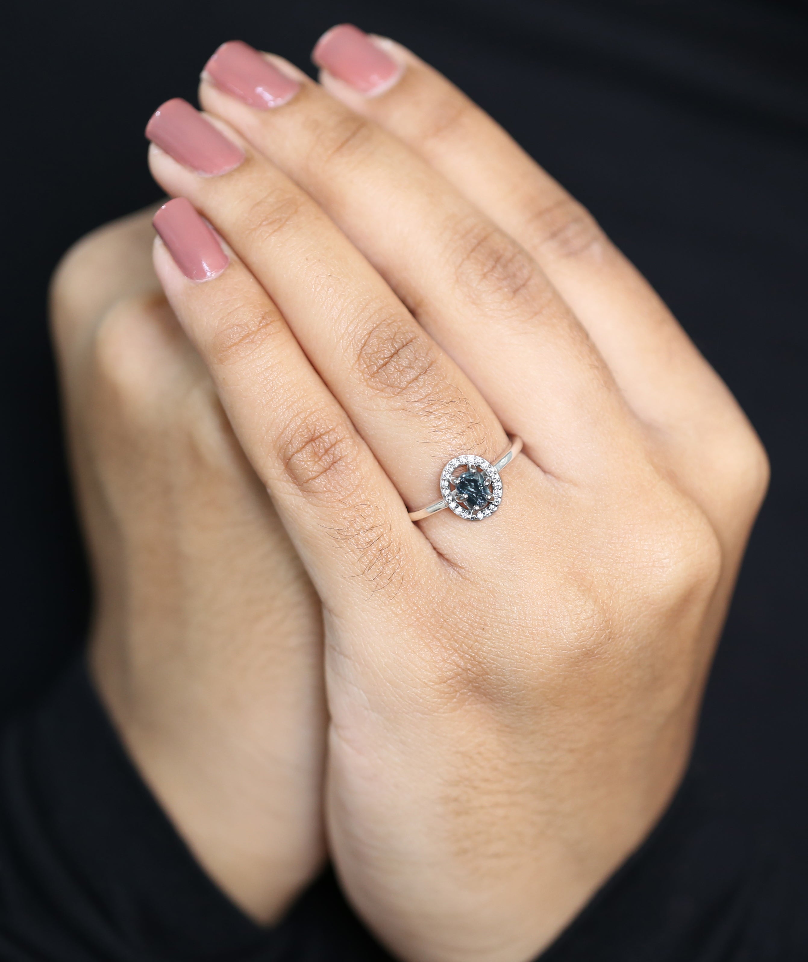 Rough Blue Color Diamond Ring 0.98 Ct 5.55 MM Rough Uncut Diamond Ring 14K Solid White Gold Silver Engagement Ring Gift For Her QLB2356