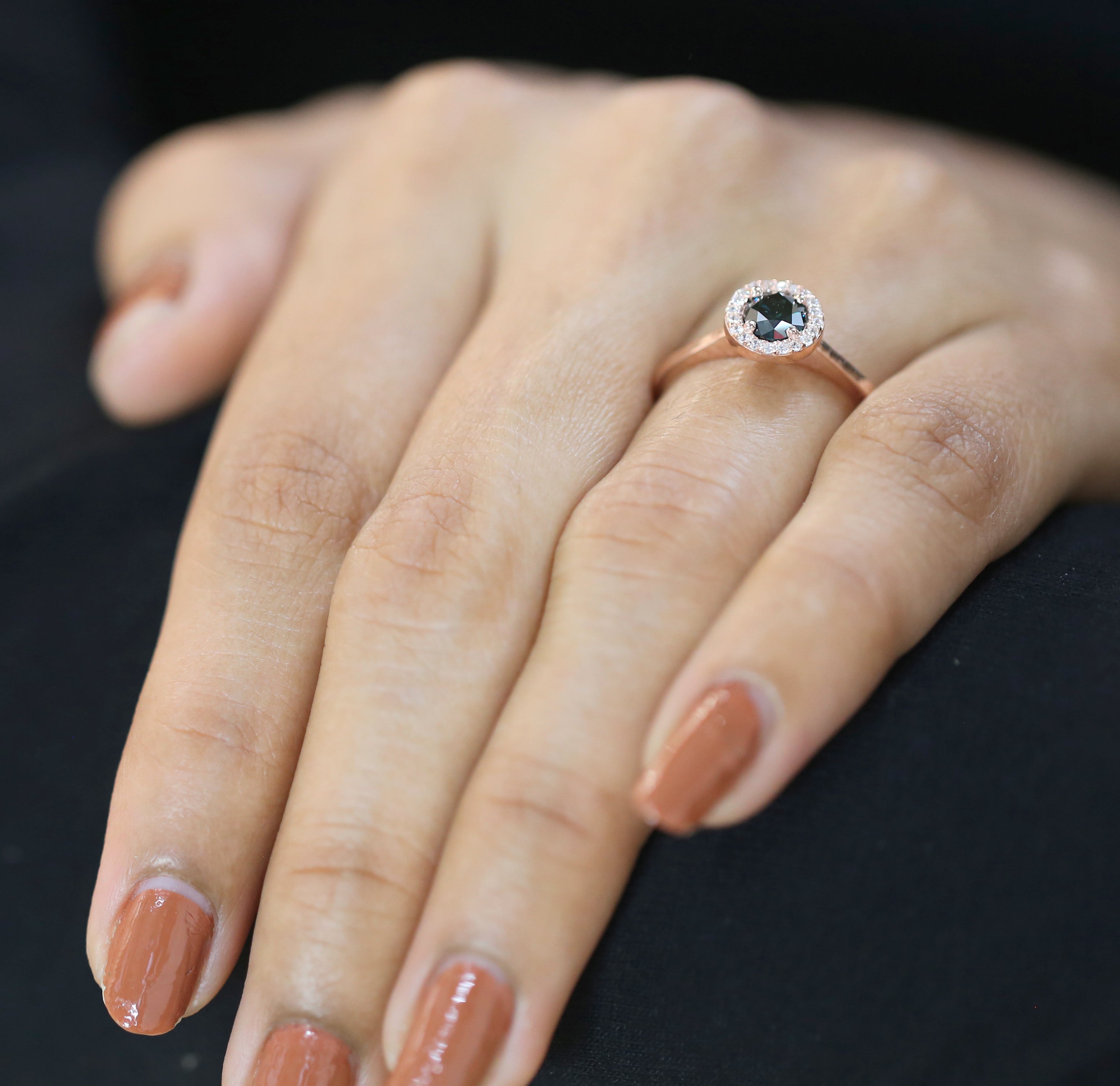 Round Cut Blue Color Diamond Ring 0.53 Ct 5.00 MM Round Shape Diamond Ring 14K Solid Rose Gold Silver Engagement Ring Gift For Her QL6201