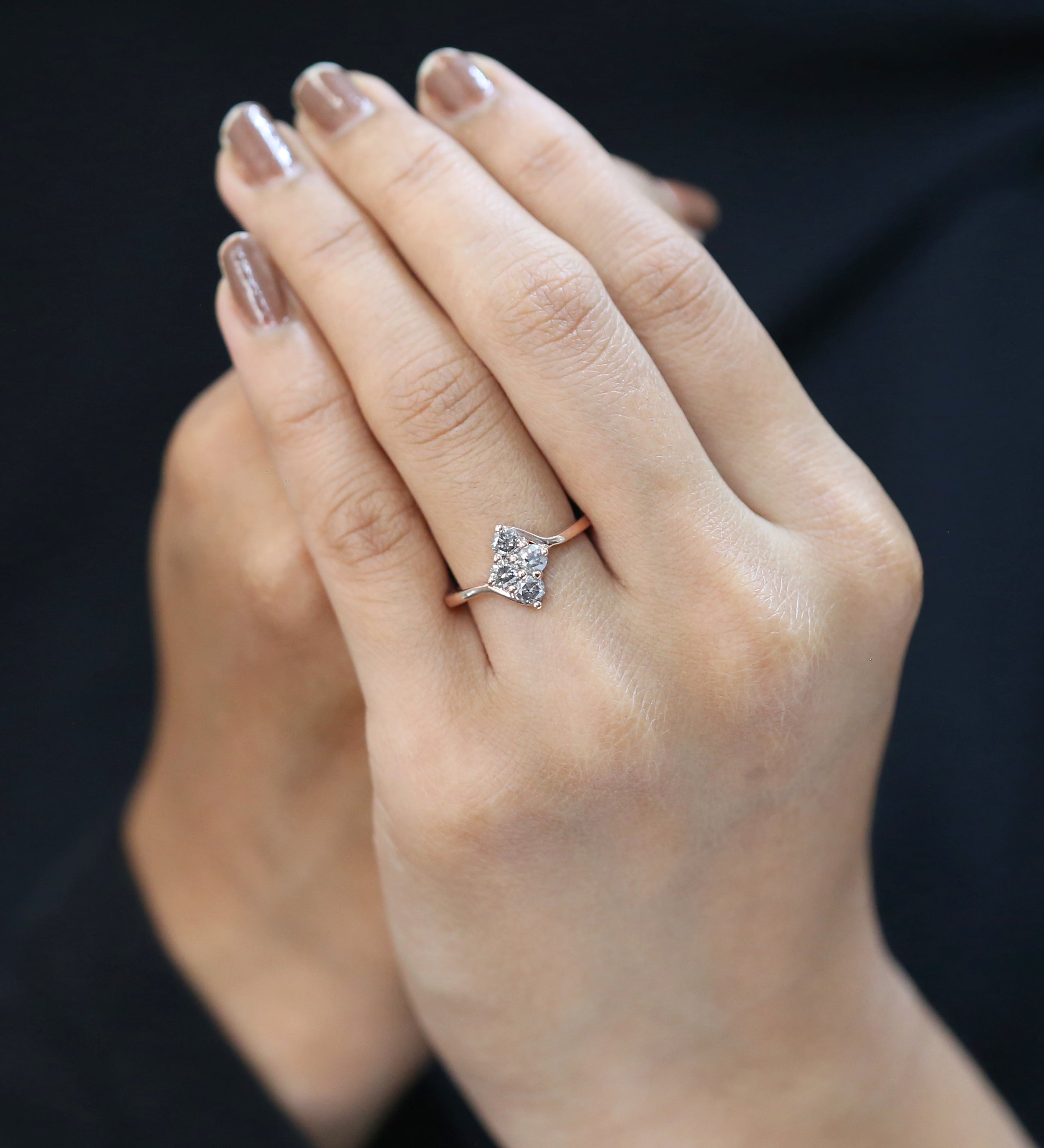 Salt And Pepper Round Brilliant Cut Diamond Ring 14K Solid Rose White Yellow Gold Ring Engagement Wedding Gift Ring 0.71 CT KD1219