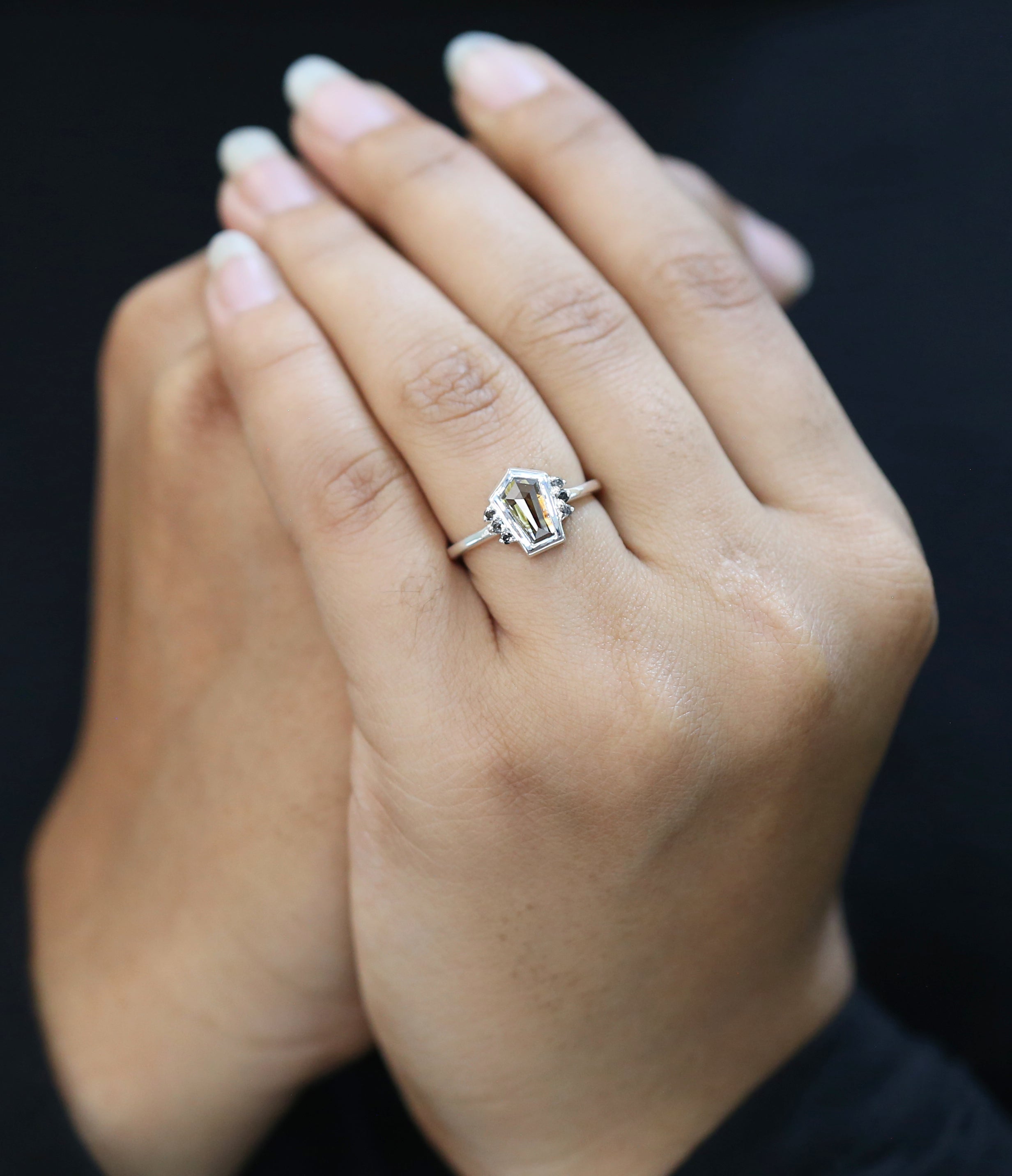 Shield Shape Brown Color Diamond Ring 1.28 Ct 9.10 MM Shield Diamond Ring 14K Solid White Gold Silver Engagement Ring Gift For Her QL1826