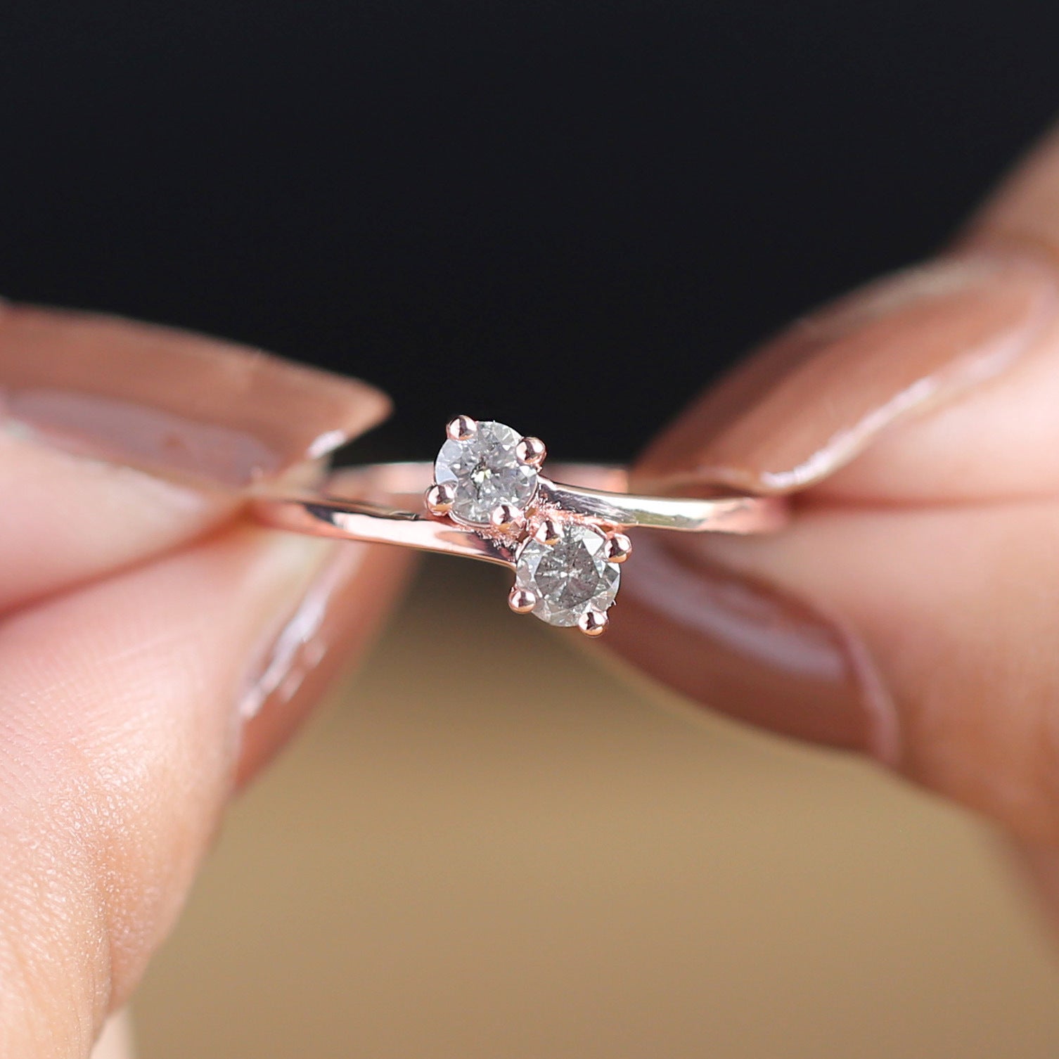Round Cut Salt And Pepper Diamond Ring 0.36 Ct 3.60 MM Round Diamond Ring 14K Solid Rose Gold Silver Engagement Ring Gift For Her QL6924
