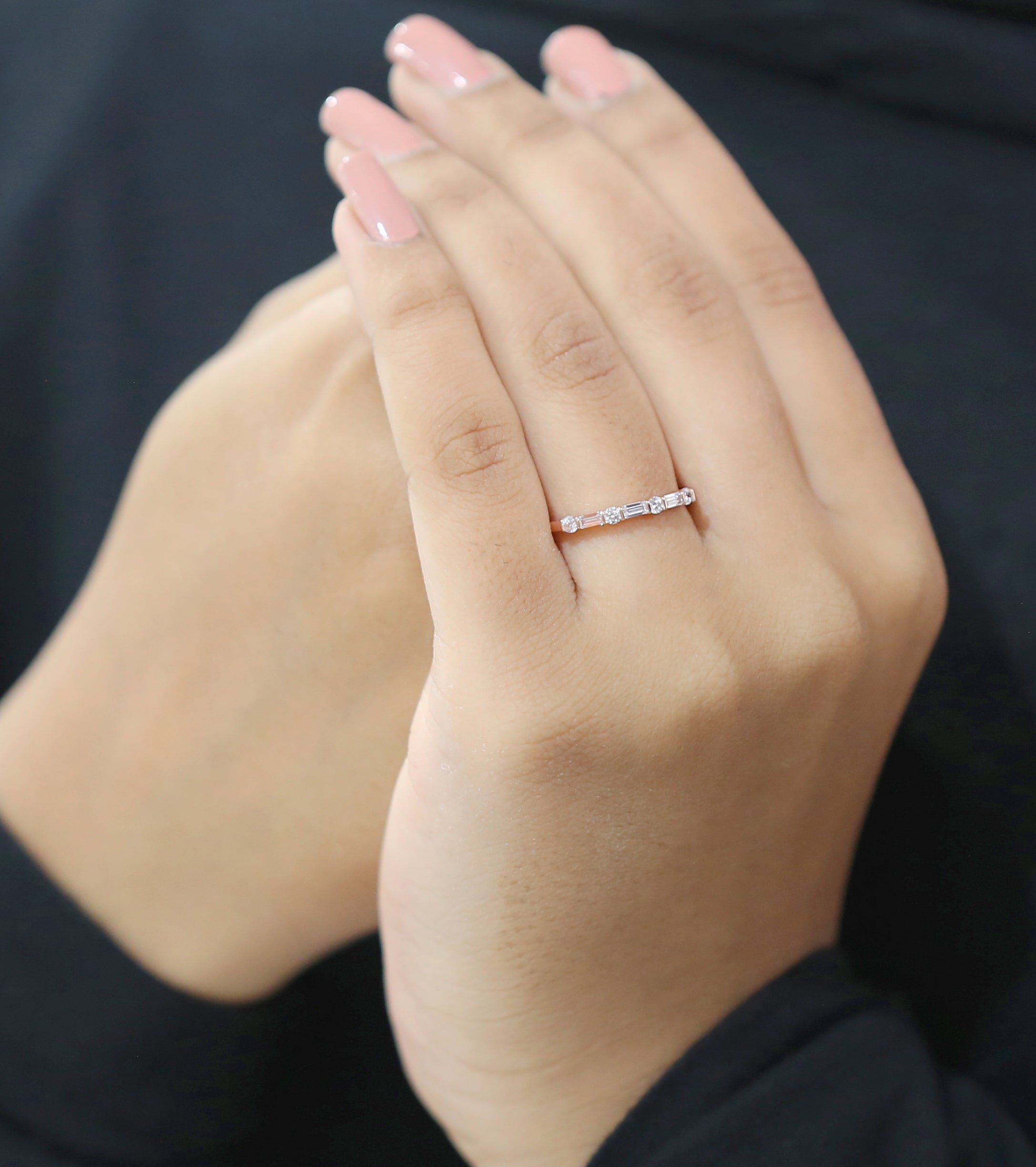 Round White Diamond Band Baguette Diamond Band Engagement Wedding Gift Band 14K Solid Rose White Yellow Gold Band 0.20 Ct KD893