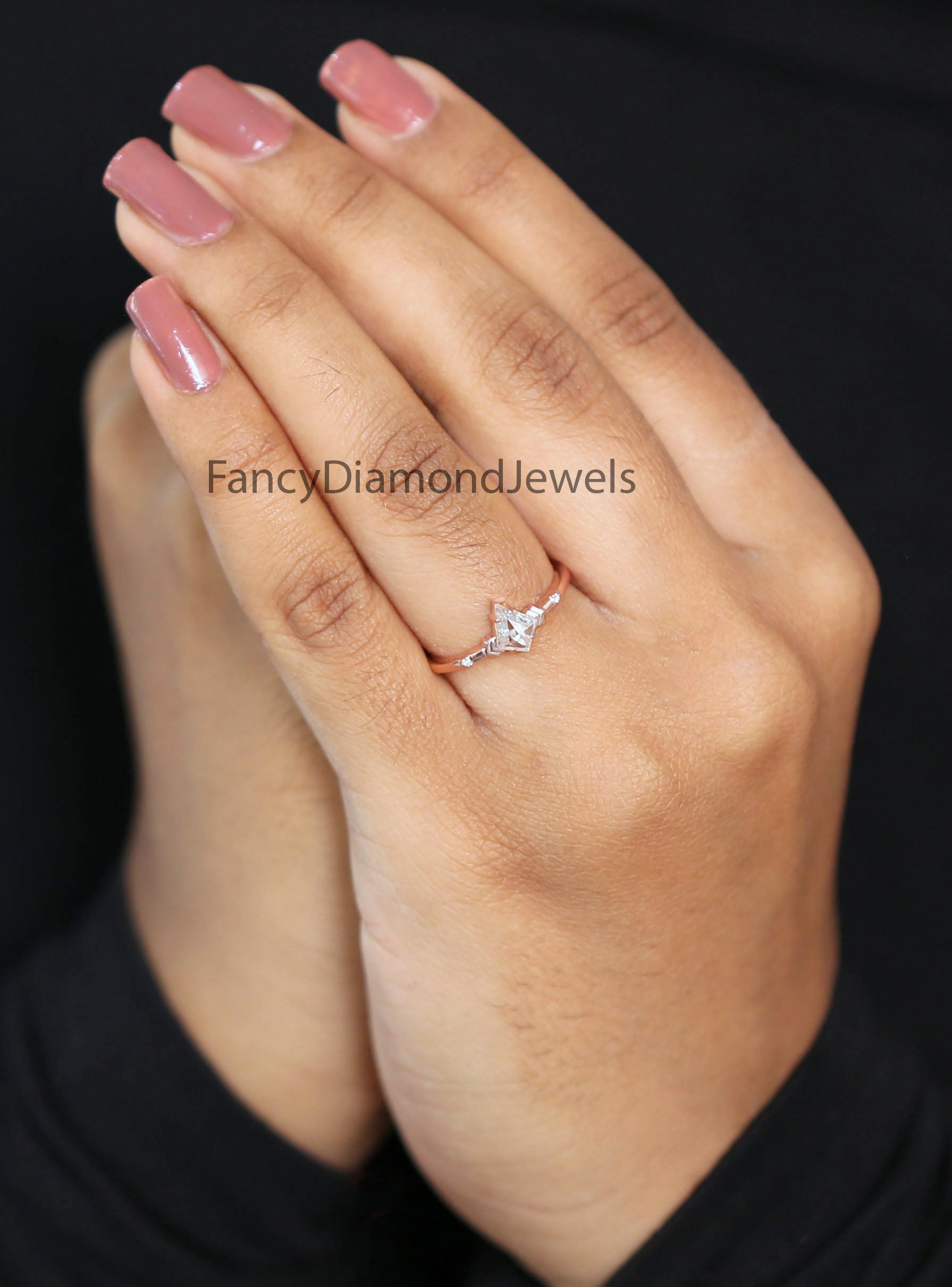 0.60 Ct Natural Kite Cut Shape White-H Color Diamond Ring 6.80 MM Kite Shape Diamond Ring 14K Solid Rose Gold Silver Engagement Ring QL2578