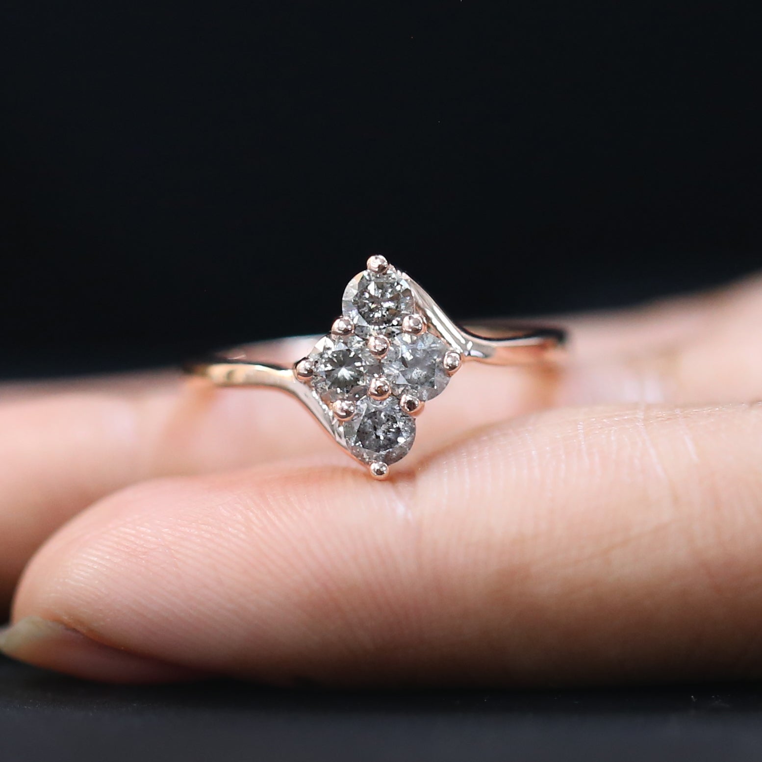 Salt And Pepper Round Brilliant Cut Diamond Ring 14K Solid Rose White Yellow Gold Ring Engagement Wedding Gift Ring 0.71 CT KD1219