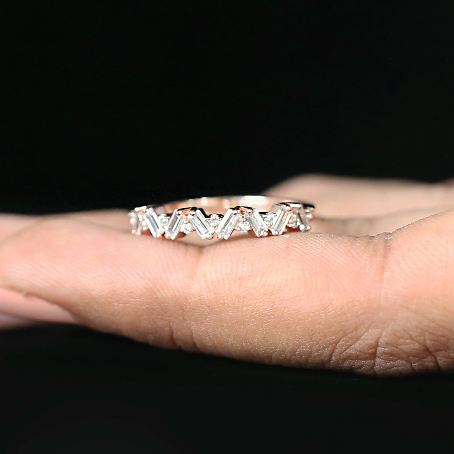 Round White Diamond Band Baguette Diamond Band Engagement Wedding Gift Band 14K Solid Rose White Yellow Gold Band 0.62 Ct KD892