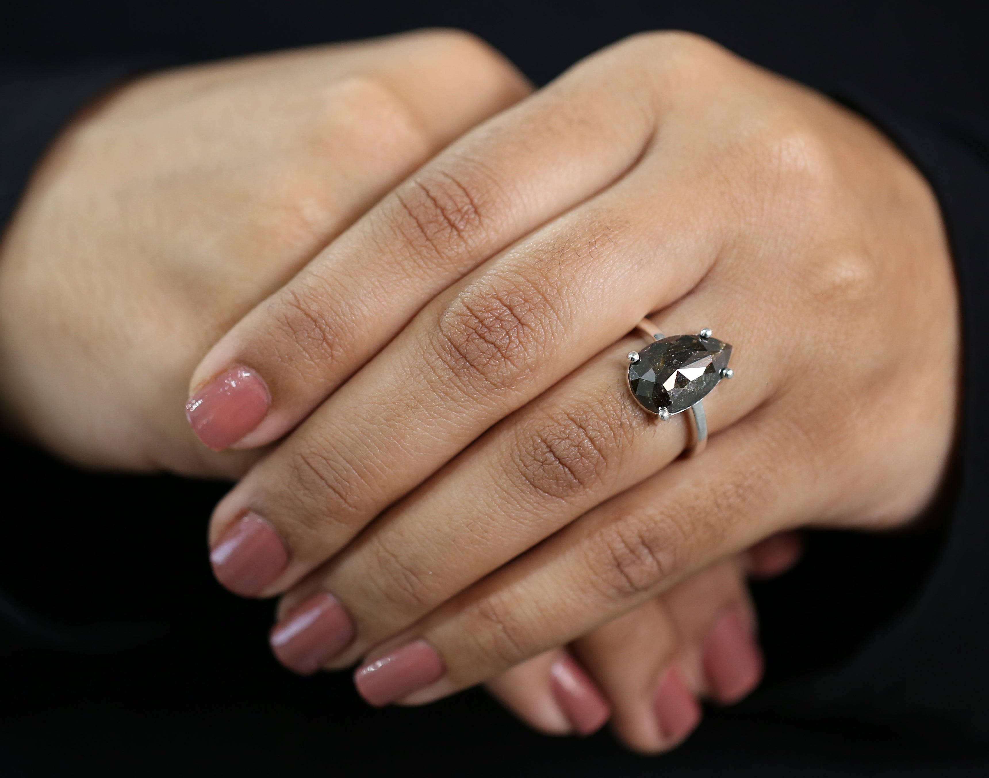 Pear Black Brown Color Diamond Ring Engagement Wedding Gift Ring 14K Solid Rose White Yellow Gold Ring 4.00 CT QL2183