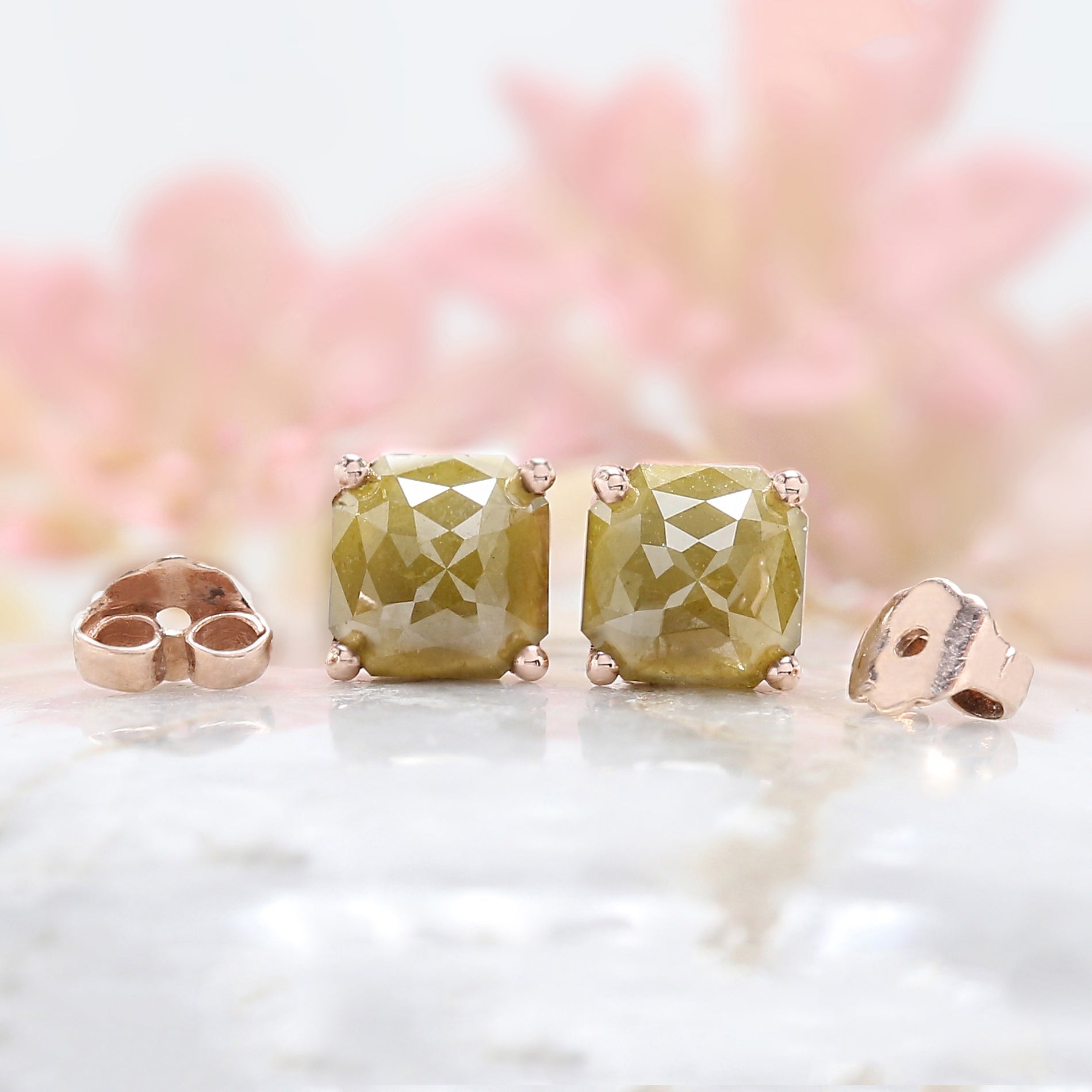 Radiant Cut Yellow Color Diamond Earring 2.39 Ct 6.70 MM Radiant Diamond Earring 14K Solid Rose Gold Silver Radiant Earring Gift For Her QKB622