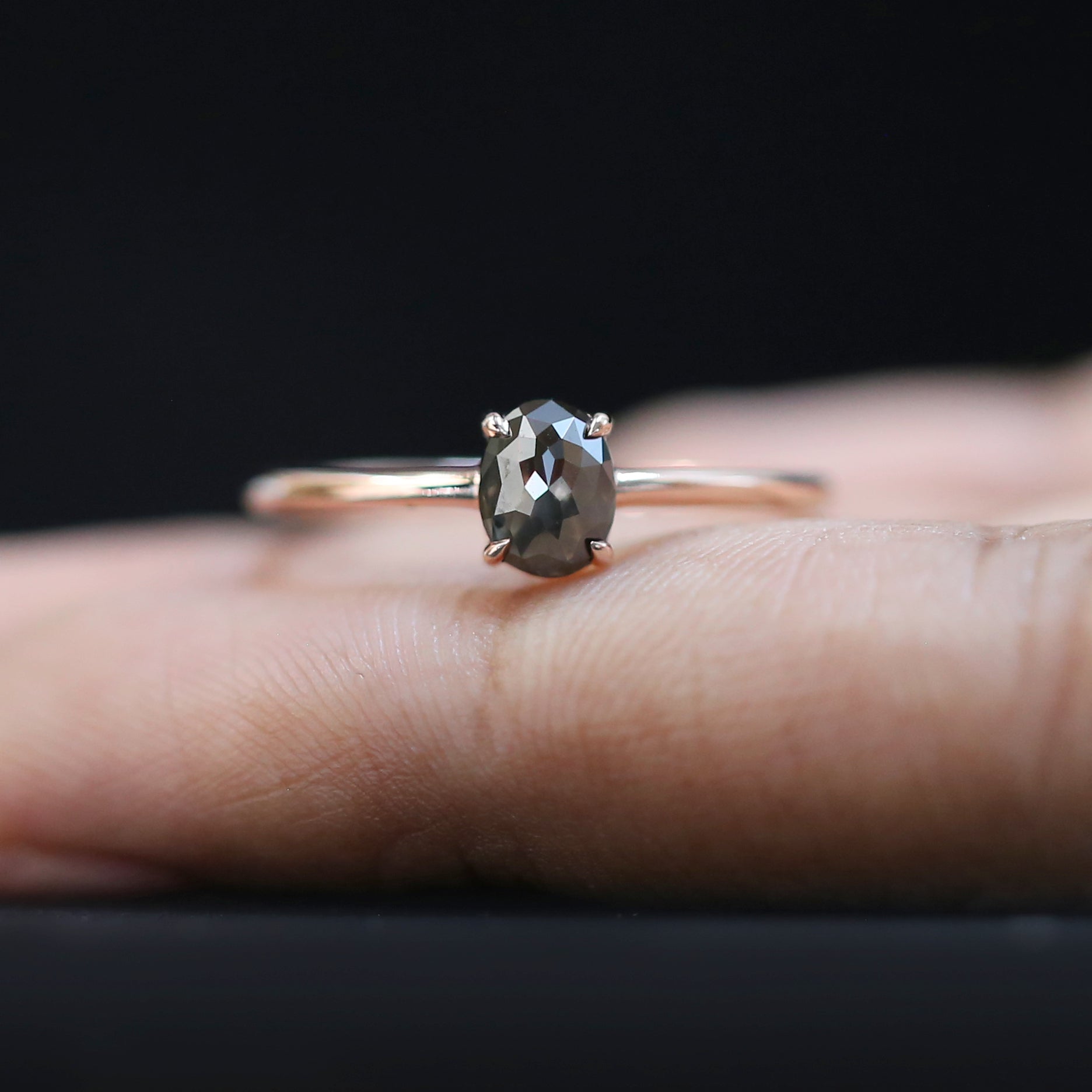 Oval Cut Salt And Pepper Diamond Ring 0.84 Ct 6.30 MM Oval Diamond Ring 14K Solid Rose Gold Silver Oval Engagement Ring Gift For Her QL8355