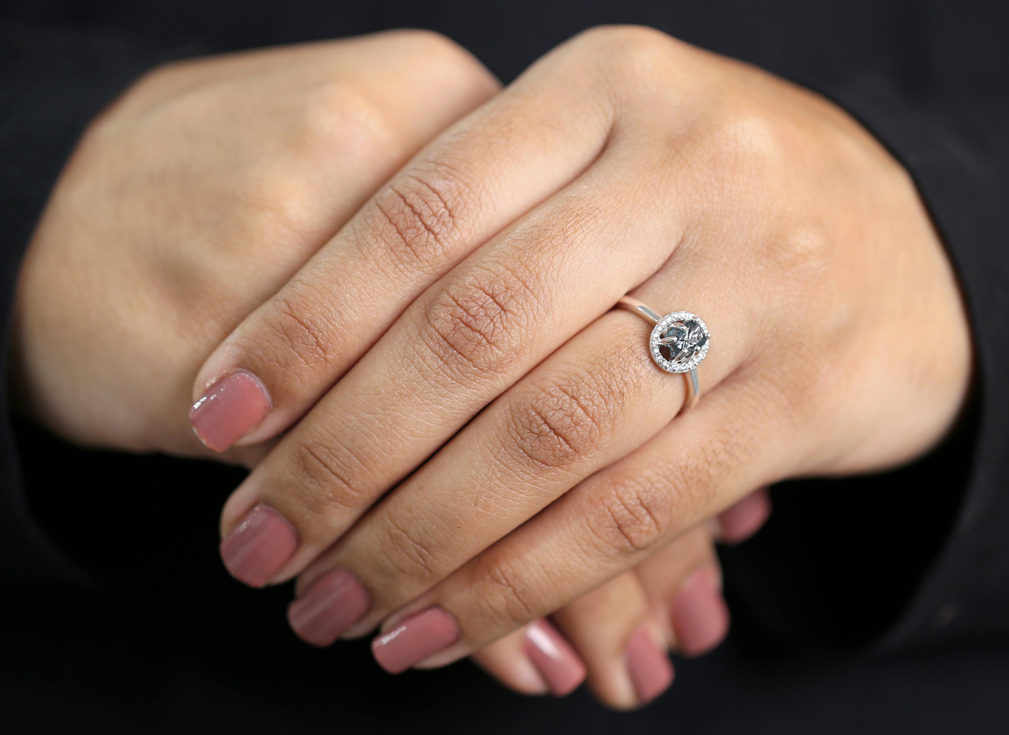 Rough Blue Color Diamond Ring 0.98 Ct 5.55 MM Rough Uncut Diamond Ring 14K Solid White Gold Silver Engagement Ring Gift For Her QLB2356
