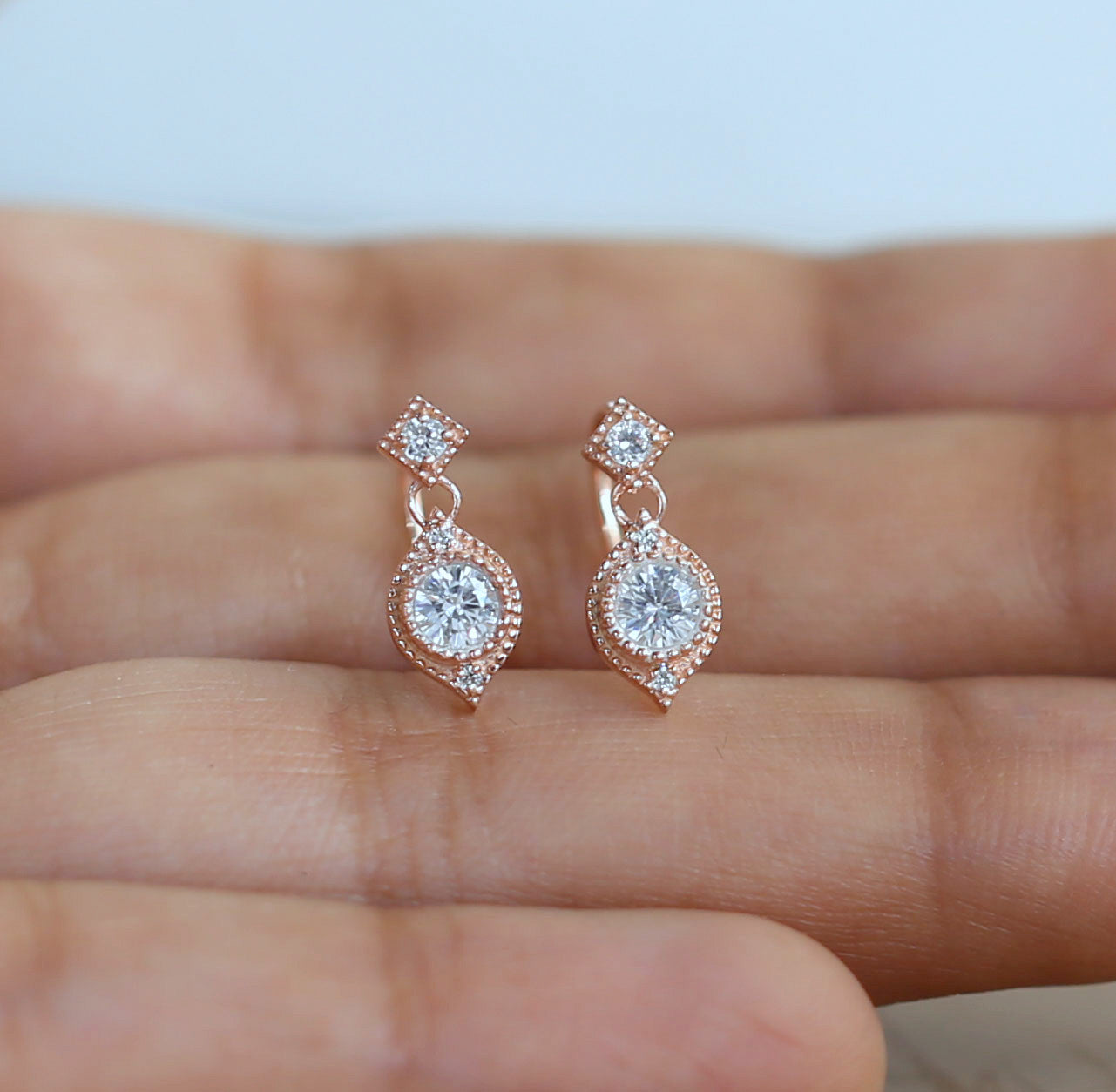 Round White Color Diamond Earring Engagement Wedding Gift Earring 14K Solid Rose White Yellow Gold Earring 0.42 CT KD994
