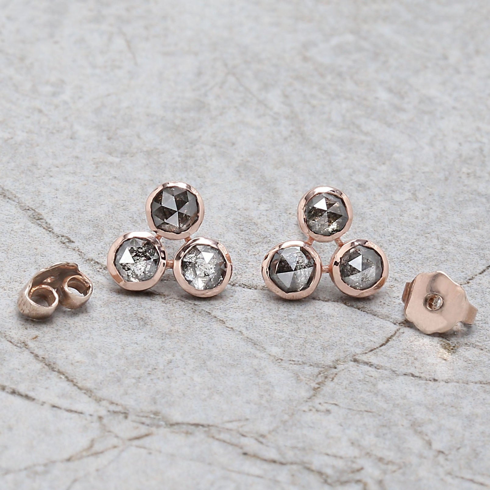 Round Rose Cut Salt and Pepper Diamond Earring Engagement Wedding Gift Earring 14K Solid Rose White Yellow Gold Earring 1.41 CT KDK2547