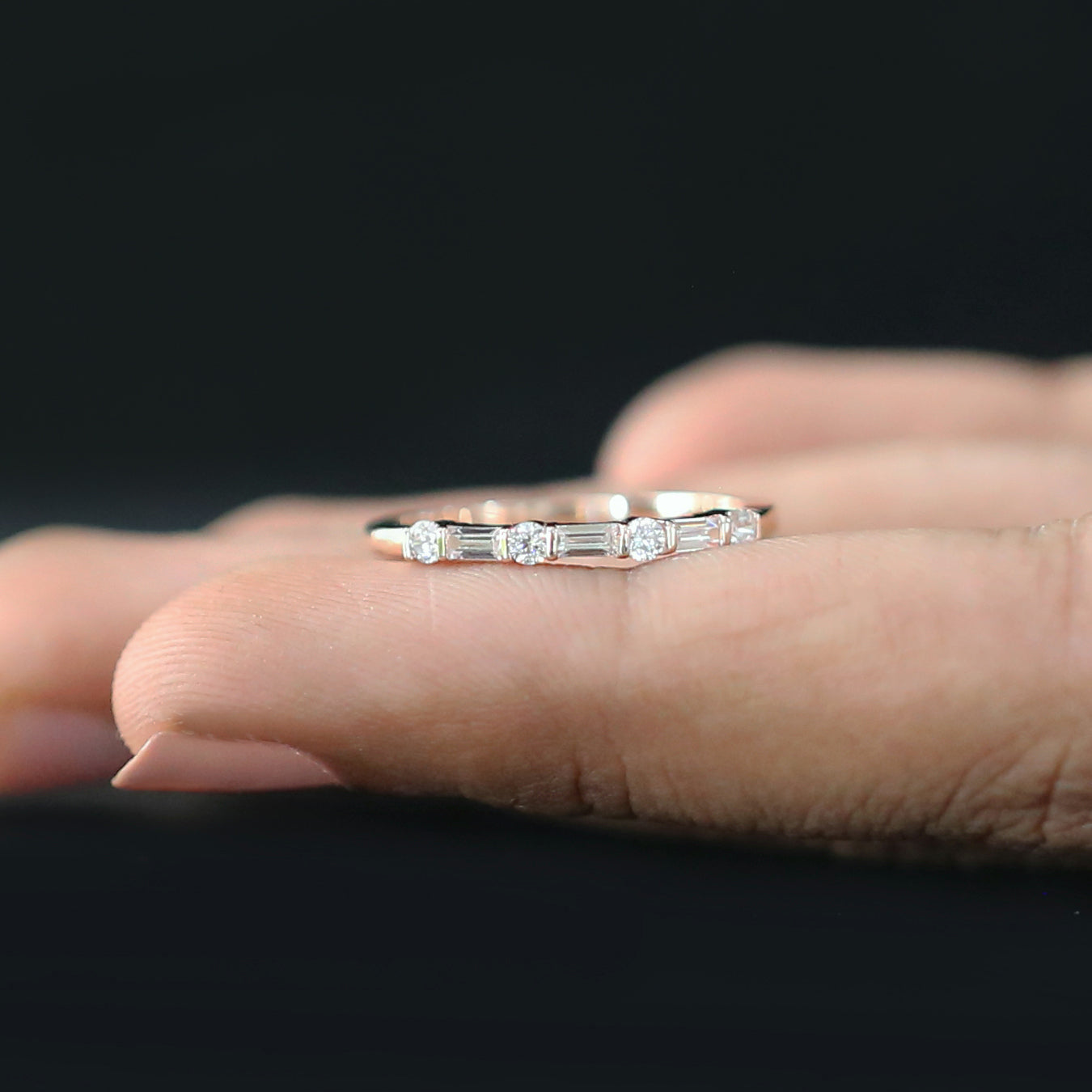Round White Diamond Band Baguette Diamond Band Engagement Wedding Gift Band 14K Solid Rose White Yellow Gold Band 0.20 Ct KD893