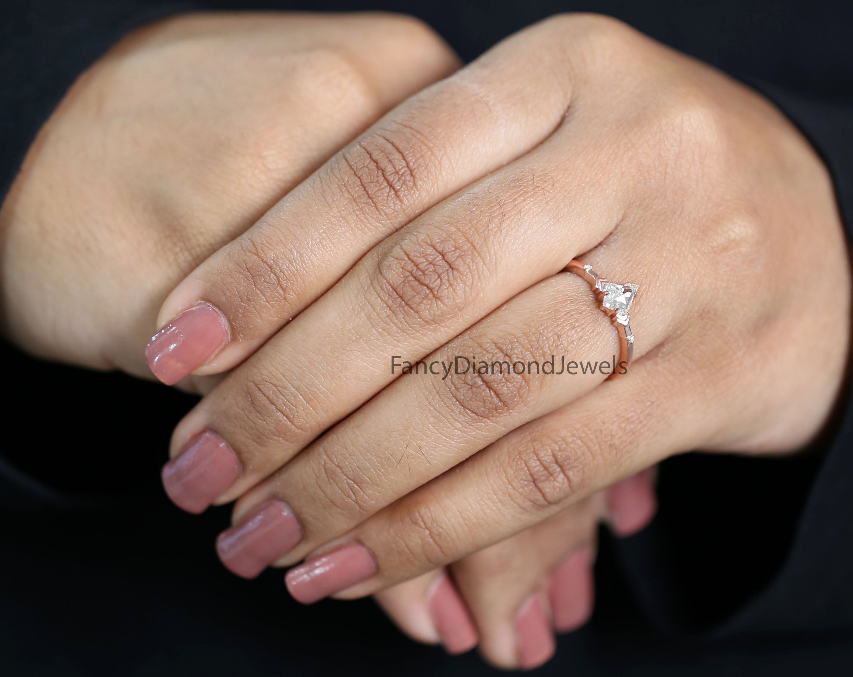 0.60 Ct Natural Kite Cut Shape White-H Color Diamond Ring 6.80 MM Kite Shape Diamond Ring 14K Solid Rose Gold Silver Engagement Ring QL2578
