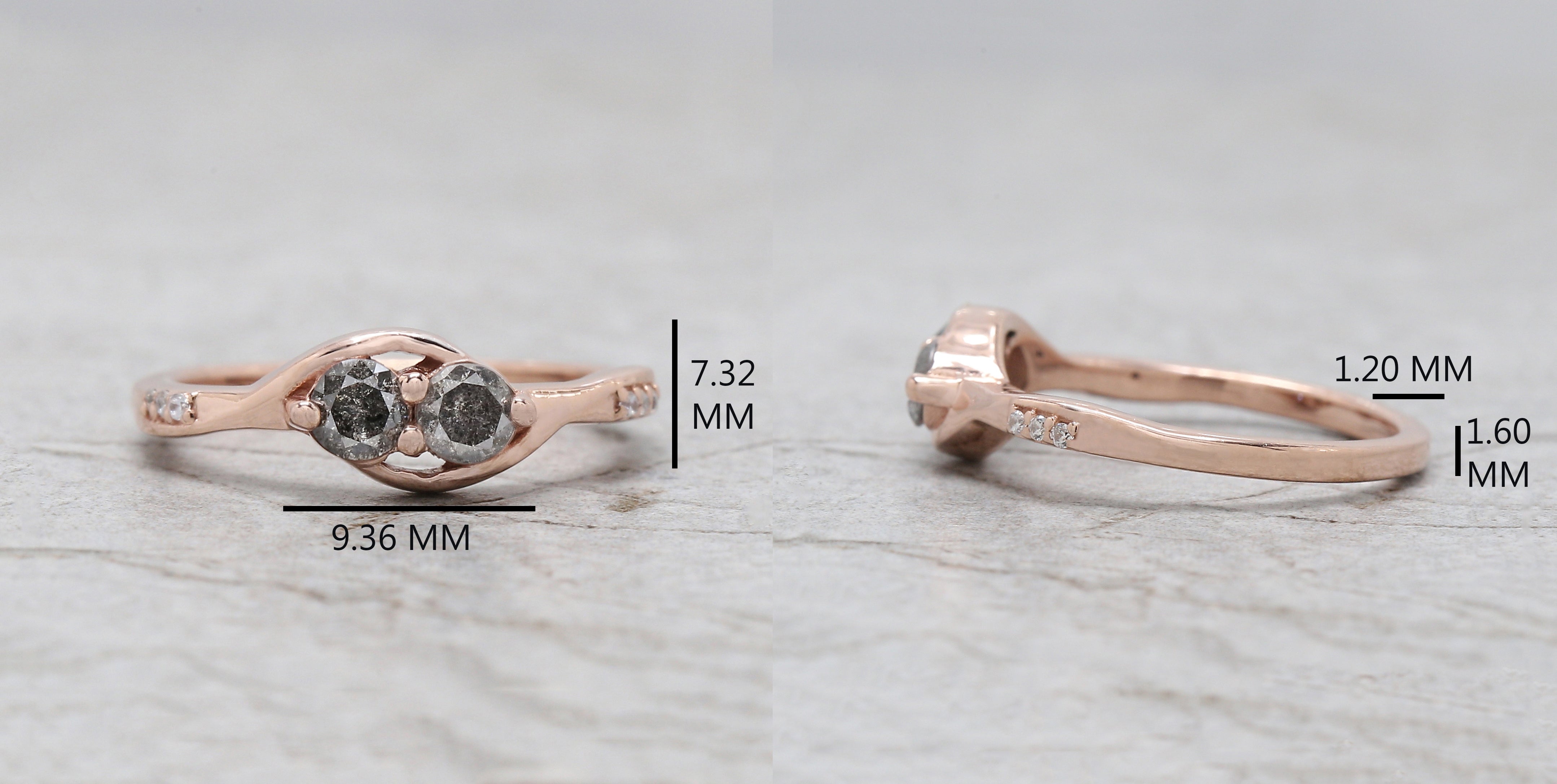 Round Shape Salt And Pepper Diamond Ring 0.40 Ct 3.70 MM Round Cut Diamond Ring 14K Solid Rose Gold Silver Engagement Ring Gift For Her QL1062