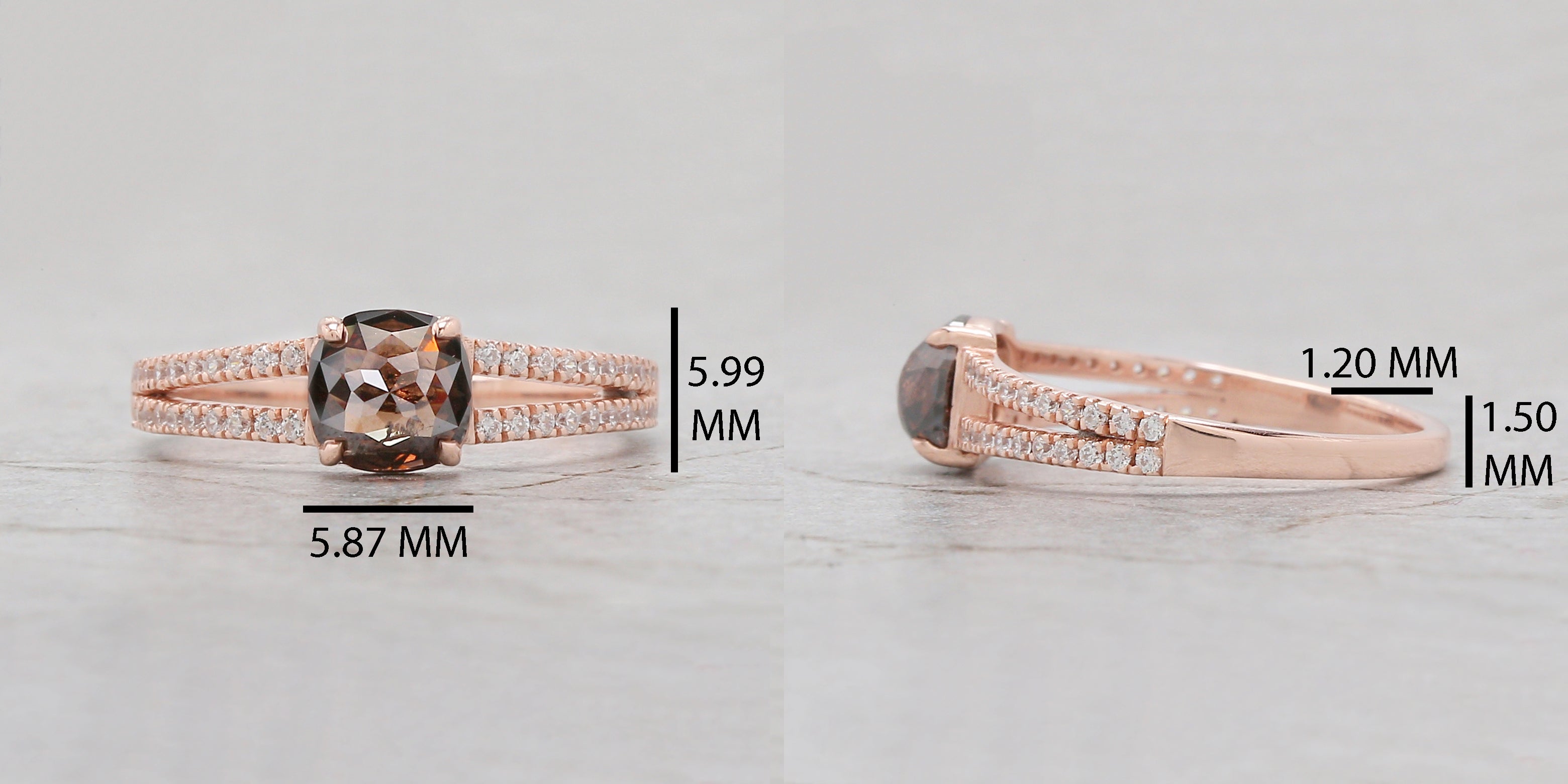 Cushion Shape Brown Color Diamond Ring 0.91 Ct 5.75 MM Cushion Diamond Ring 14K Solid Rose Gold Silver Engagement Ring Gift For Her QN2197