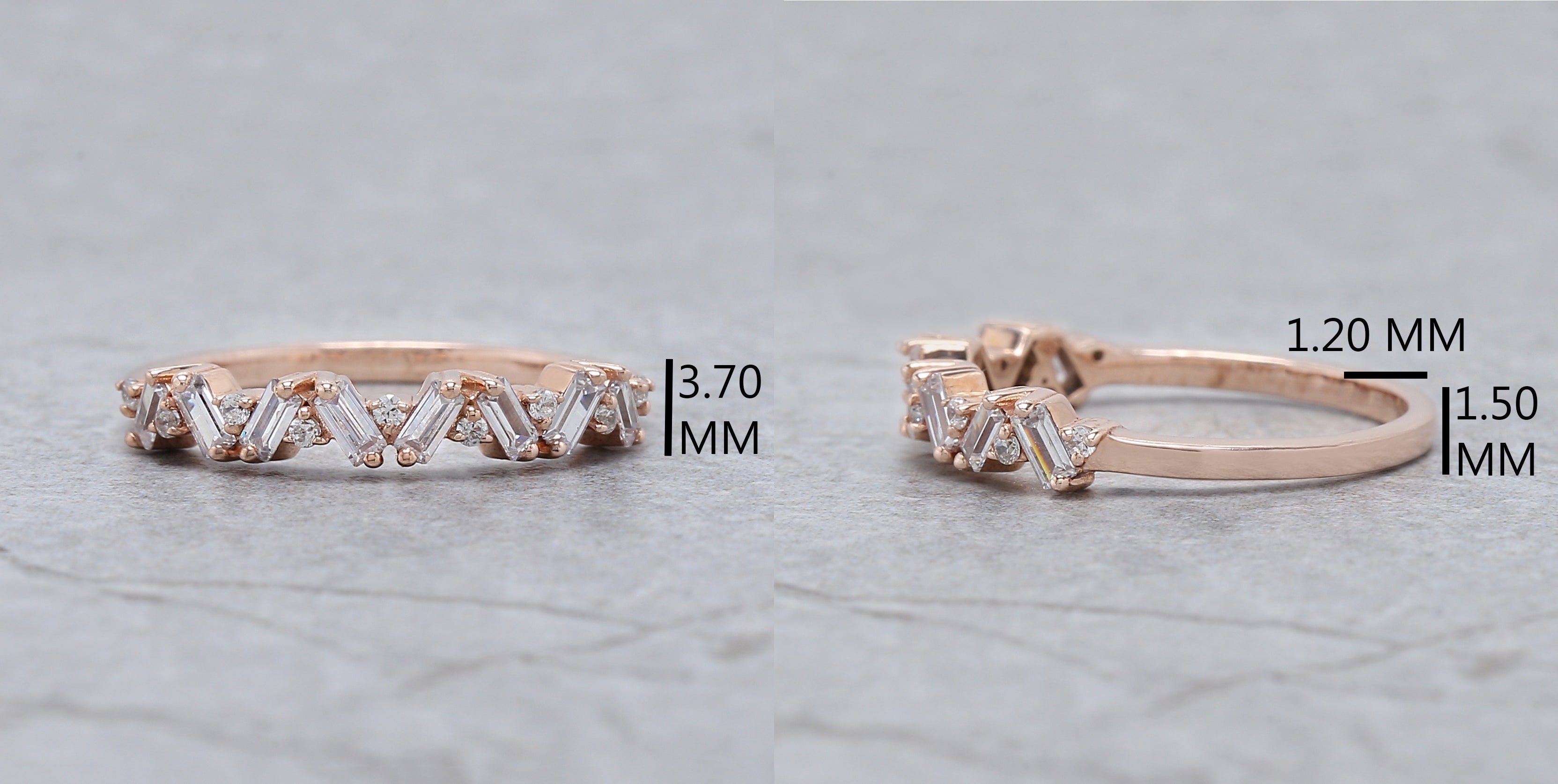 Round White Diamond Band Baguette Diamond Band Engagement Wedding Gift Band 14K Solid Rose White Yellow Gold Band 0.62 Ct KD892