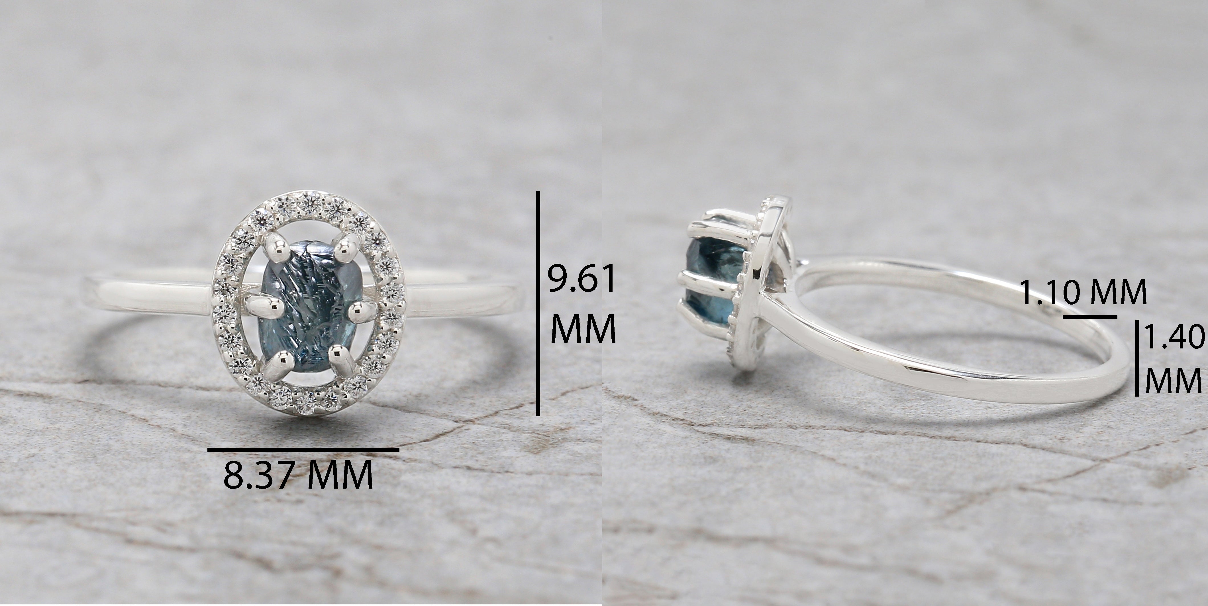 Rough Blue Color Diamond Ring 0.98 Ct 5.55 MM Rough Uncut Diamond Ring 14K Solid White Gold Silver Engagement Ring Gift For Her QLB2356