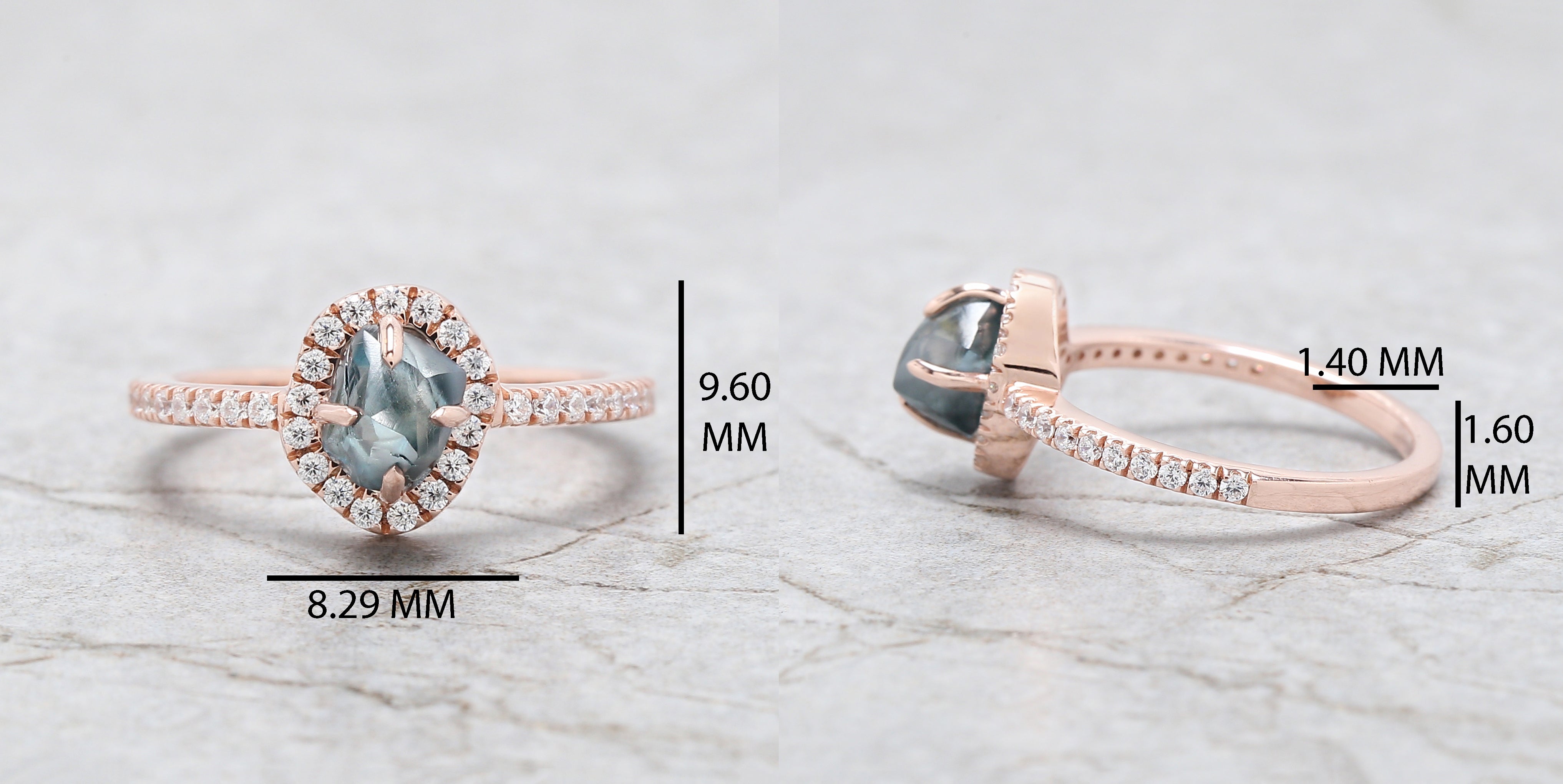Rough Blue Color Diamond Ring 1.34 Ct 6.23 MM Crystal Rough Diamond Ring 14K Solid Rose Gold Silver Engagement Ring Gift For Her QL2301