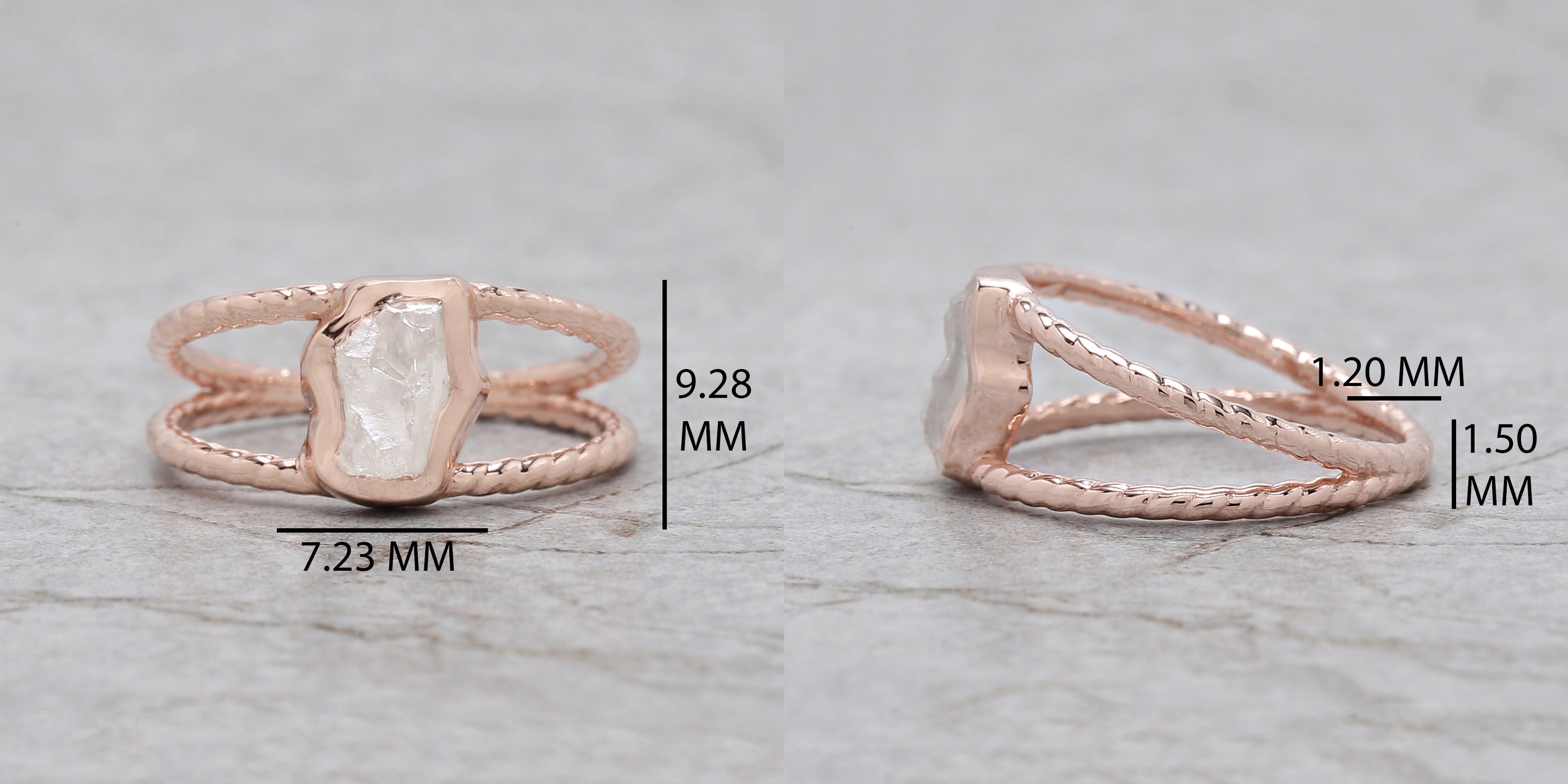 Rough White-F Color Diamond Ring 0.79 Ct 7.85 MM Crystal Rough Diamond Ring 14K Solid Rose Gold Silver Engagement Ring Gift For Her QN503
