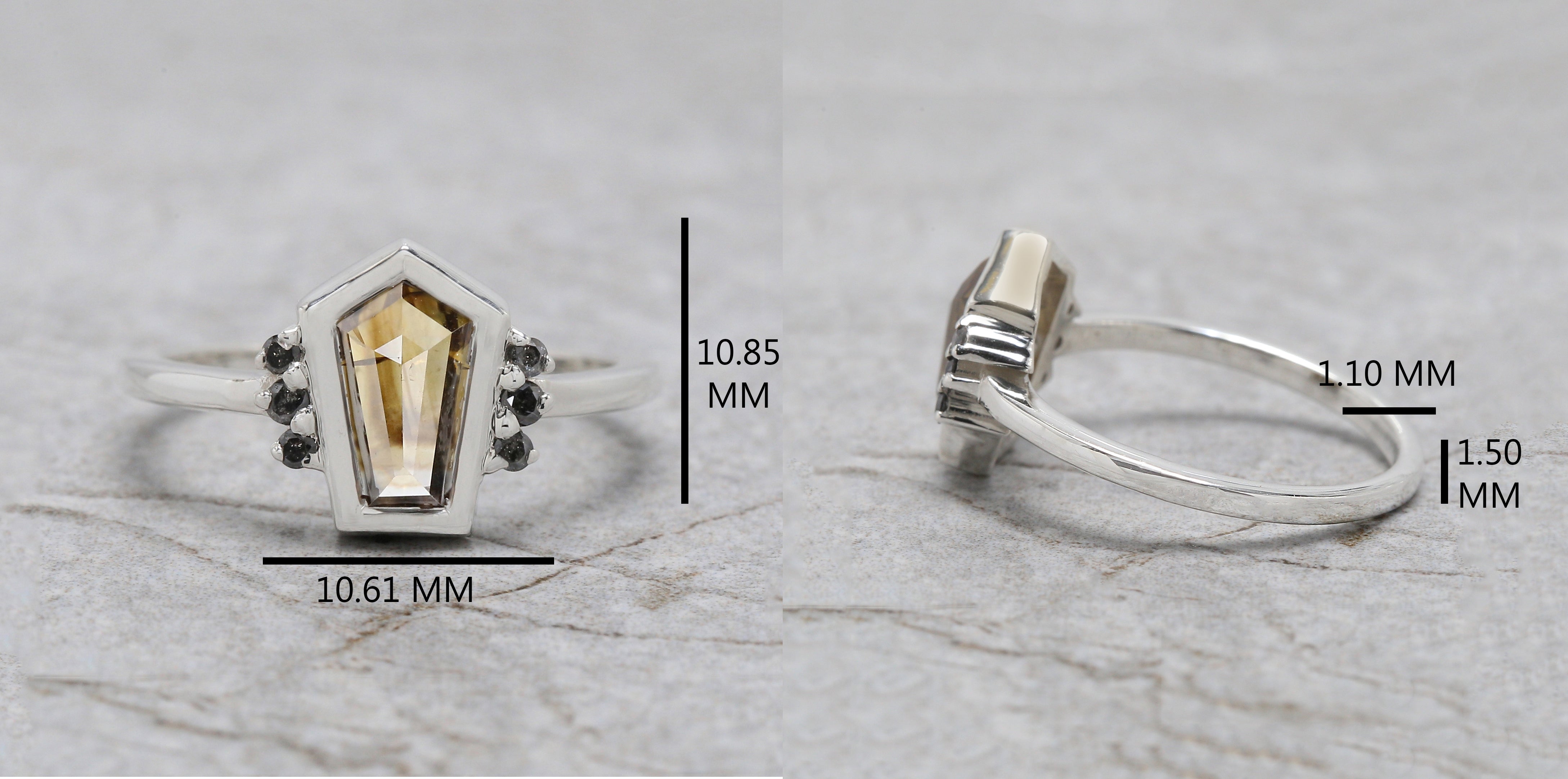 Shield Shape Brown Color Diamond Ring 1.28 Ct 9.10 MM Shield Diamond Ring 14K Solid White Gold Silver Engagement Ring Gift For Her QL1826