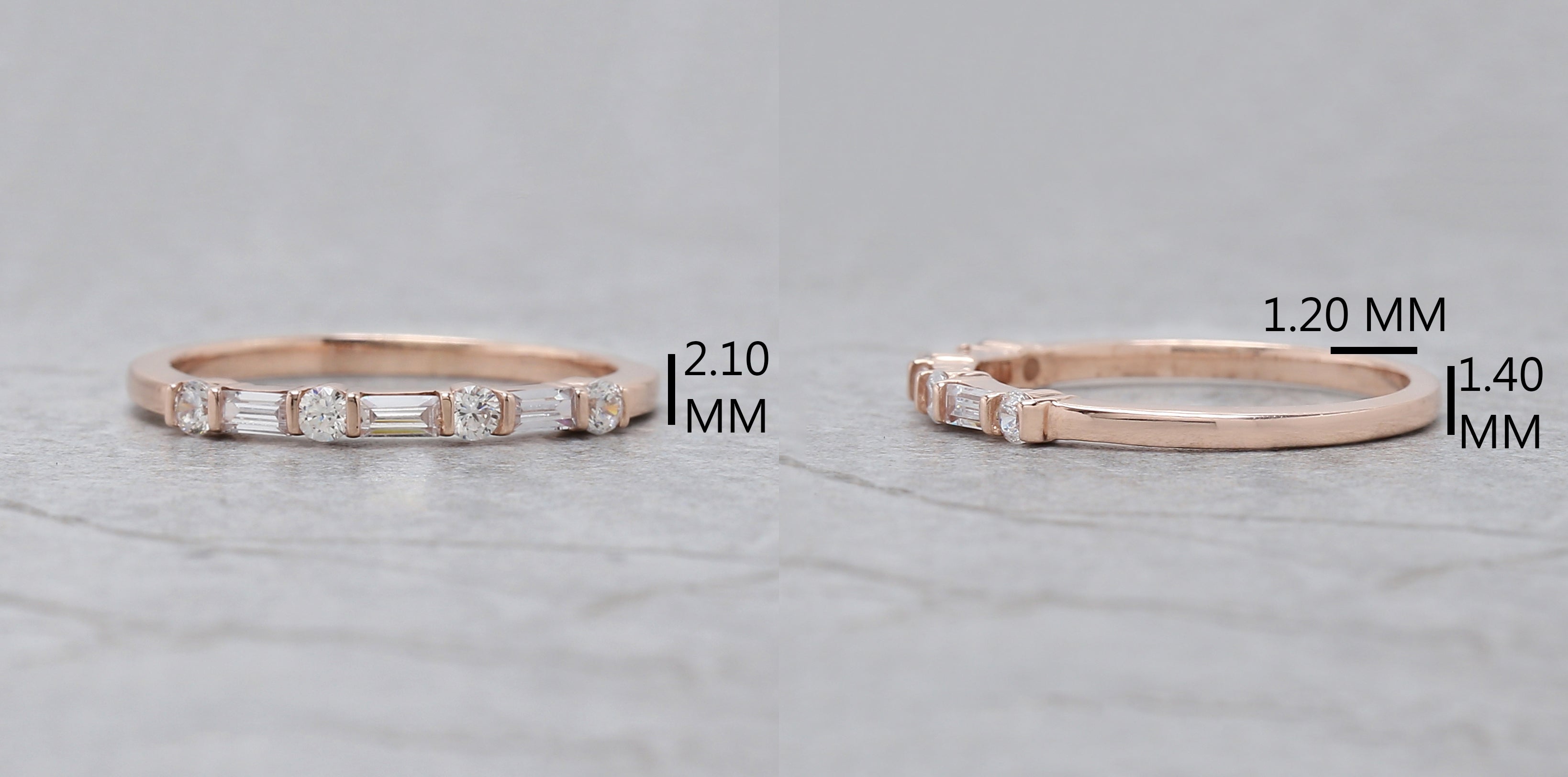 Round White Diamond Band Baguette Diamond Band Engagement Wedding Gift Band 14K Solid Rose White Yellow Gold Band 0.20 Ct KD893
