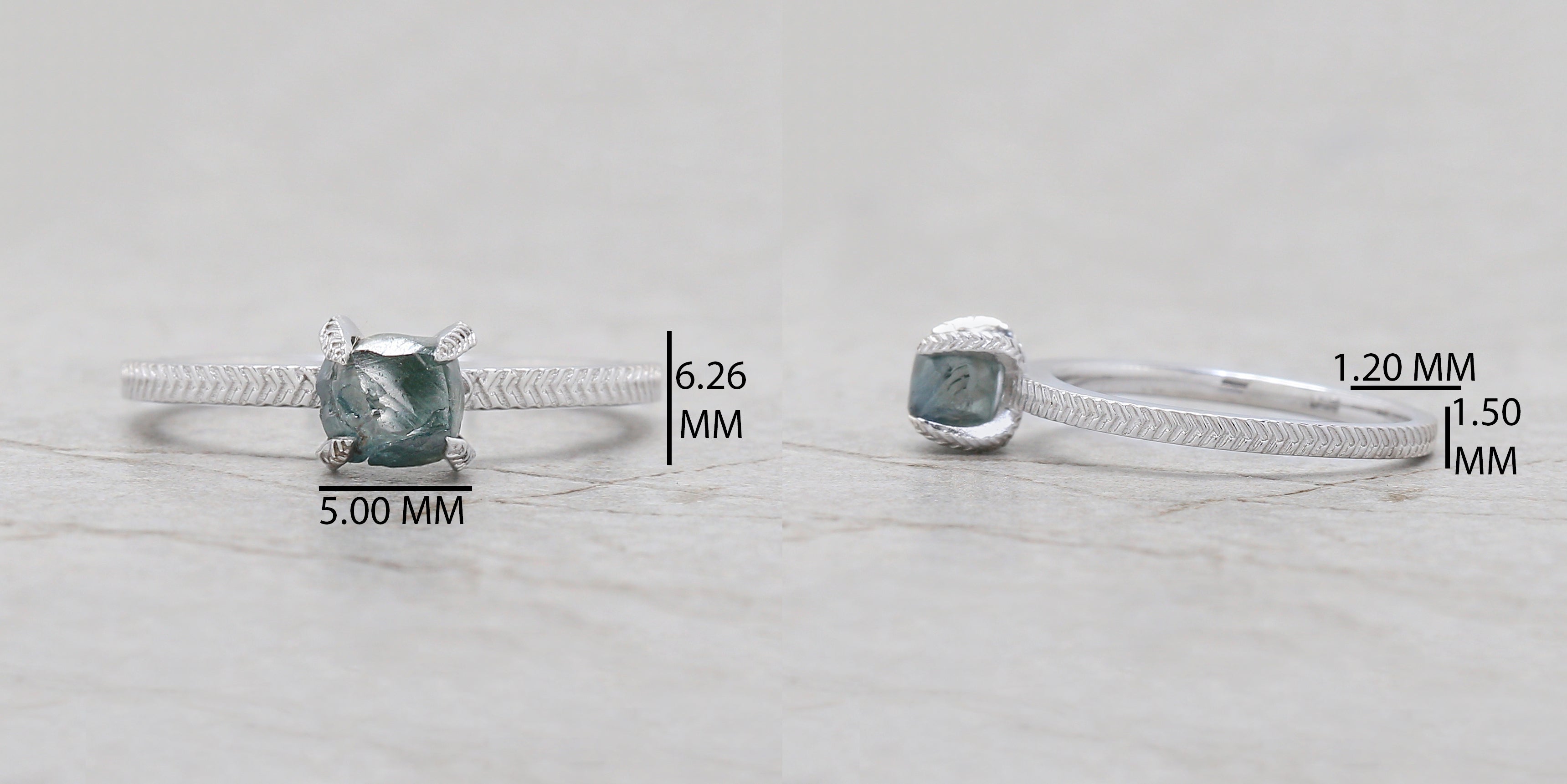Rough Blue Color Diamond Ring 1.11 Ct 5.85 MM Crystal Rough Diamond Ring 14K Solid White Gold Silver Engagement Ring Gift For Her QL2358