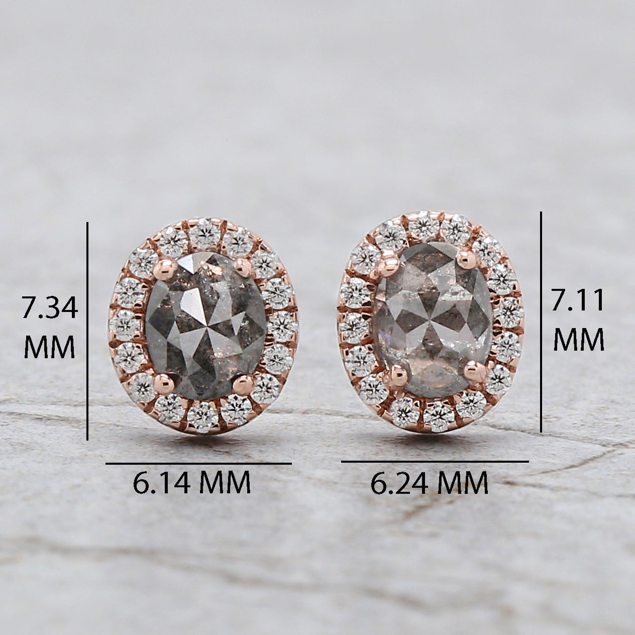 Oval Salt And Pepper Diamond Earring 0.67 Ct 5.04 MM Oval Diamond Earring 14K Solid Rose Gold Silver Engagement Earring Gift For Her QL2528