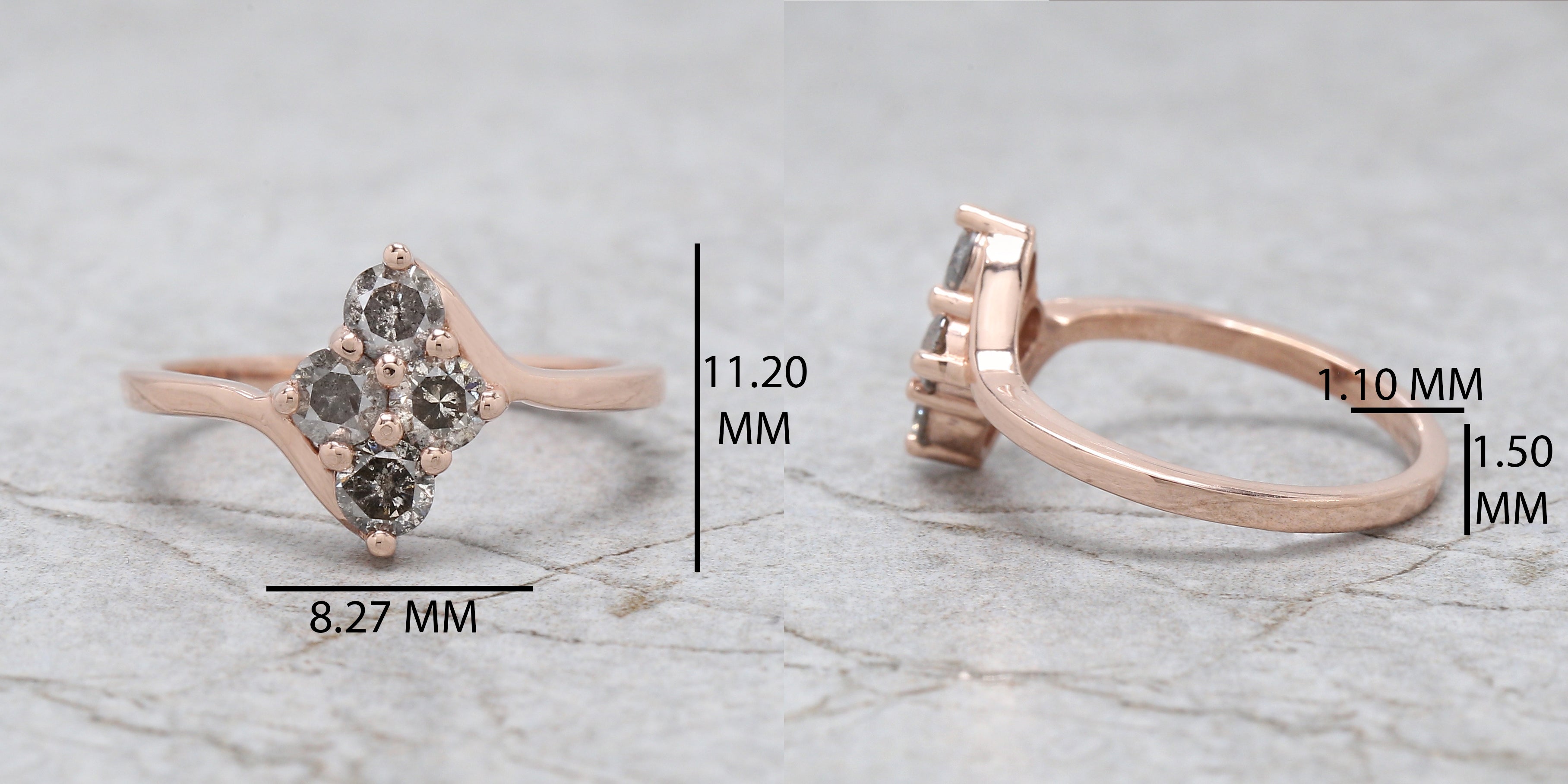Salt And Pepper Round Brilliant Cut Diamond Ring 14K Solid Rose White Yellow Gold Ring Engagement Wedding Gift Ring 0.71 CT KD1219
