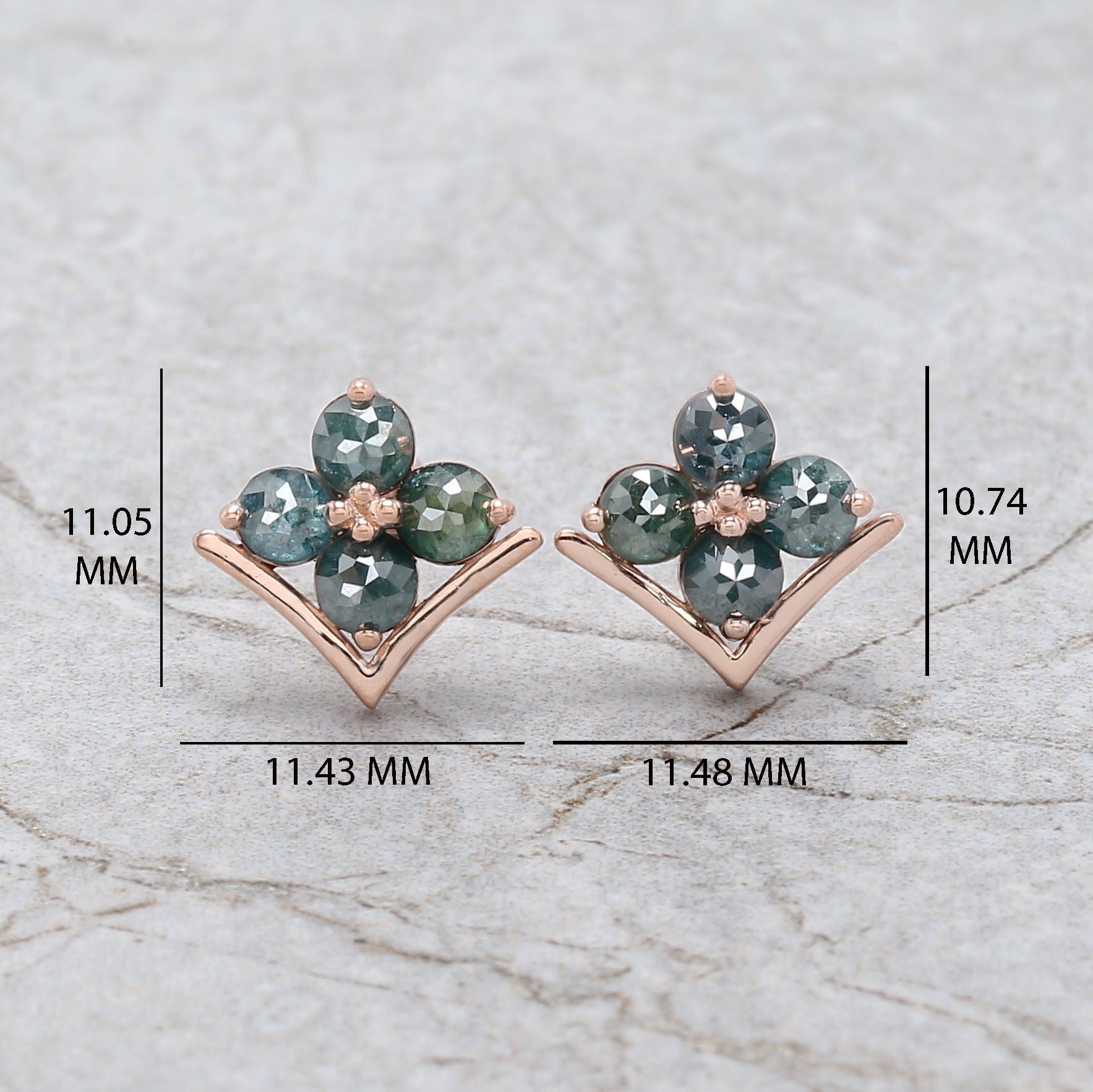 Round Rose Cut Blue Color Diamond Earring Engagement Wedding Gift Earring 14K Solid Rose White Yellow Gold Earring 1.45 CT KDN7006